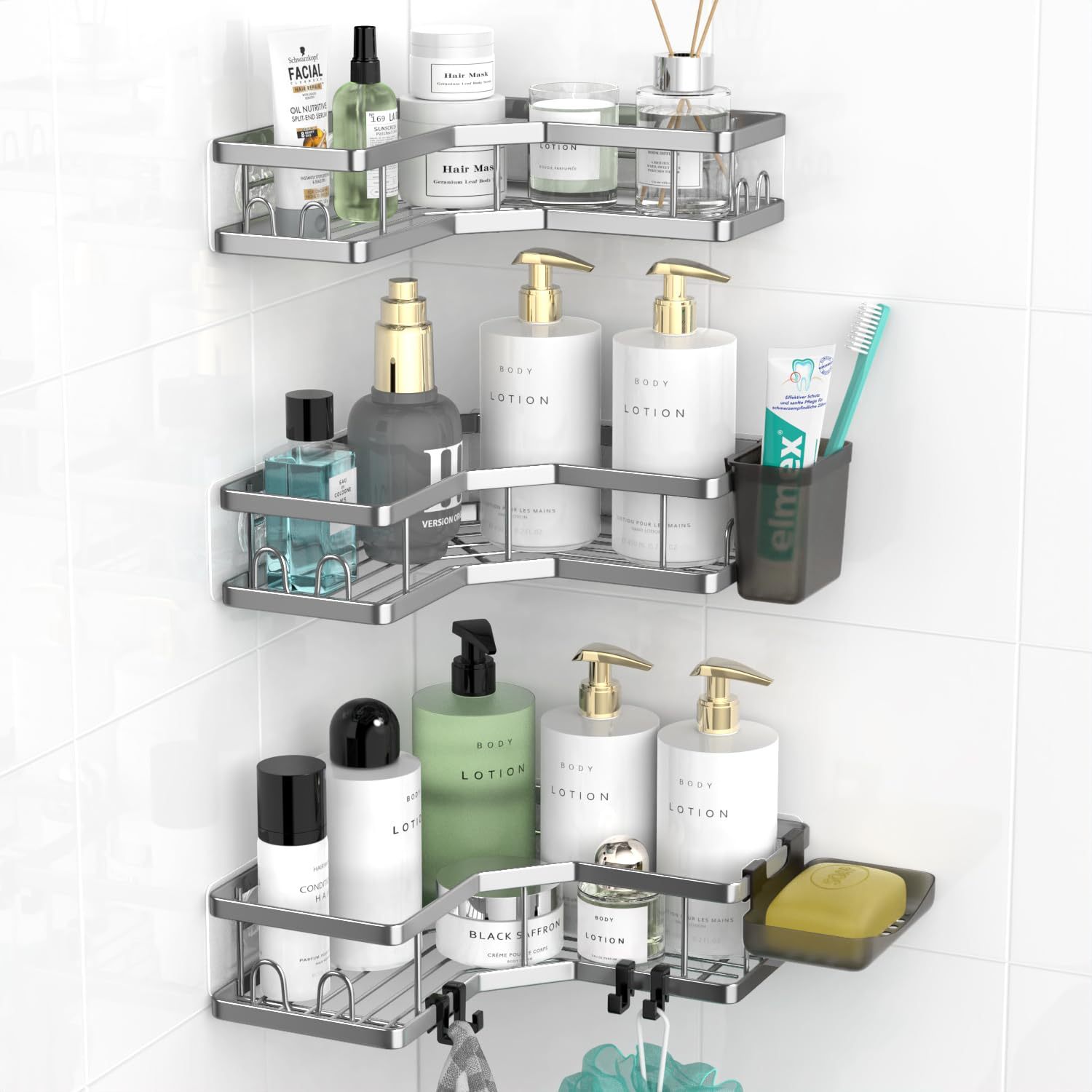 Corner Shower Caddy Bathroom Organizer: Adhesive Shower Rack Bathtub Shelves - 3Pack No Drilling Shower Shelf - Stainless Steel Rustproof Bath Tub Organizer