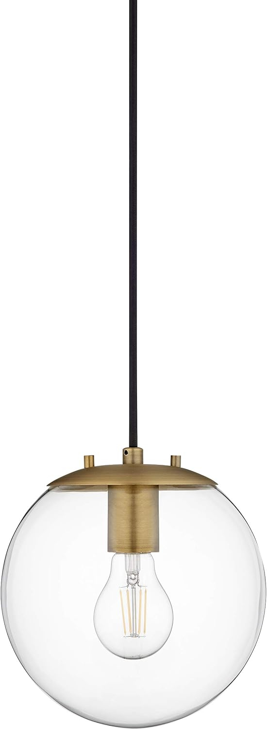 Linea di Liara Sferra Modern Large Glass Pendant Light Kitchen Island Brass Pendant Lighting Smoked Glass Globe Pendant Light Mid Century Hanging Light Fixture, LED Bulb Included, UL Listed