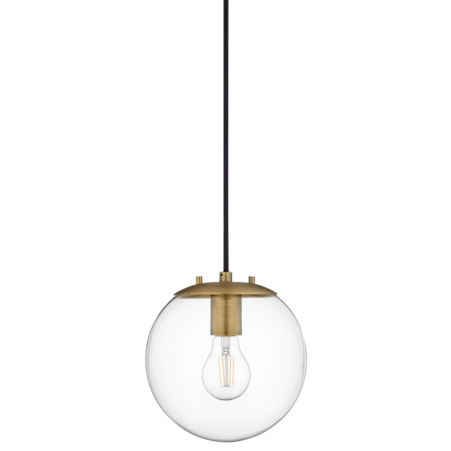 Linea di Liara Sferra Modern Large Glass Pendant Light Kitchen Island Brass Pendant Lighting Smoked Glass Globe Pendant Light Mid Century Hanging Light Fixture, LED Bulb Included, UL Listed