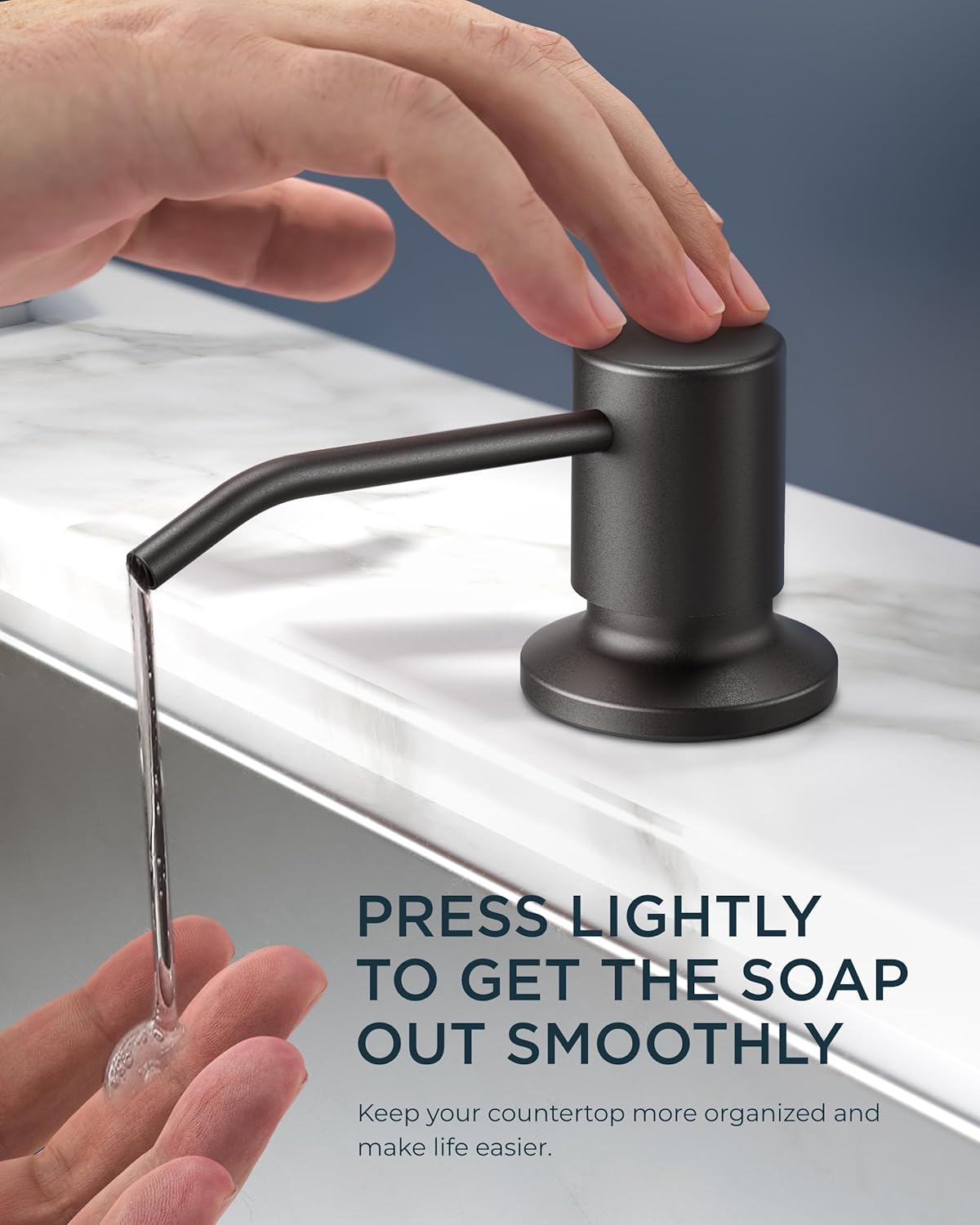 FORIOUS Black Kitchen Faucet with Soap Dispenser, Single Handle Stainless Steel Spring Sink Faucet with Pull Down Sprayer Transitional for Farmhouse Camper Laundry Camper