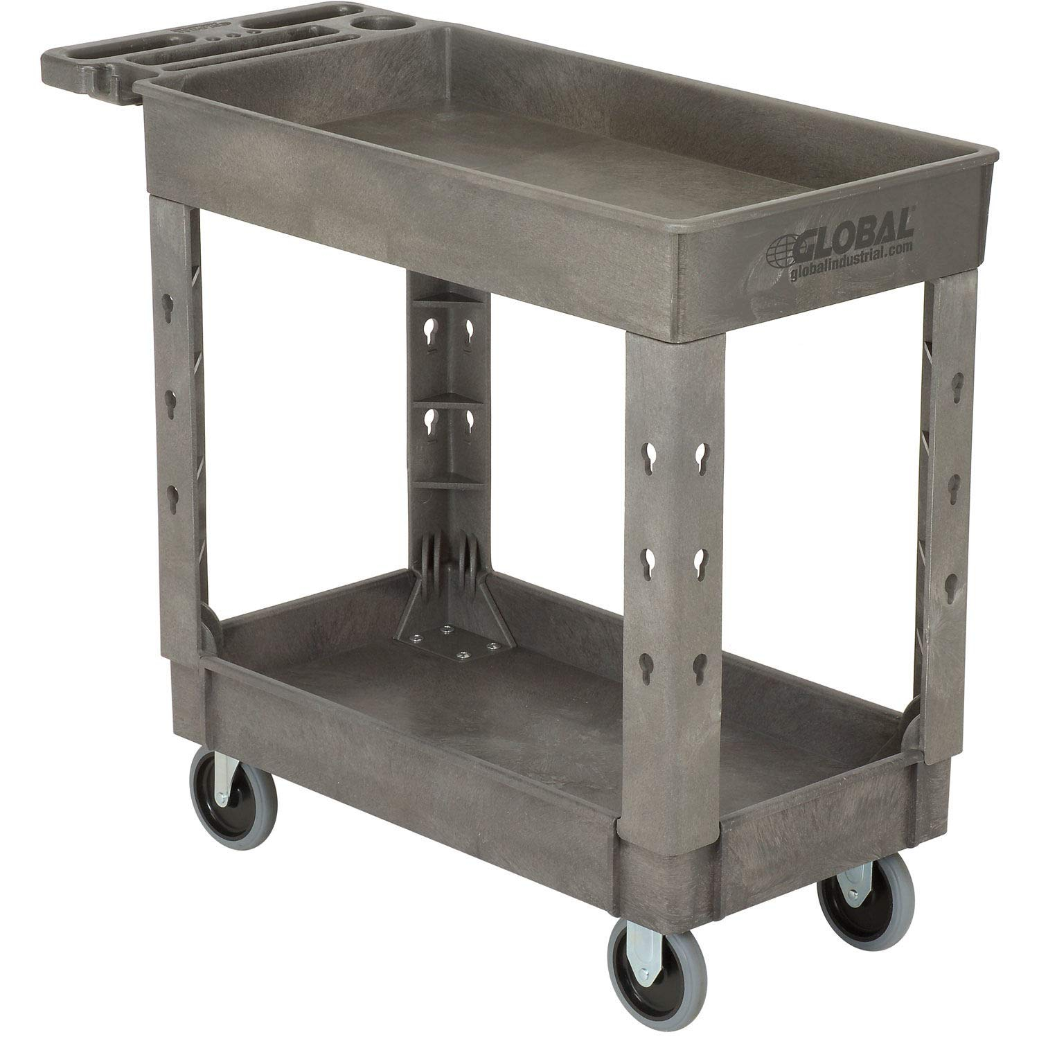Strength Plastic 2 Flat Shelf Service & Utility Cart, 38 x 17.5, 5 in. Rubber Casters - Gray