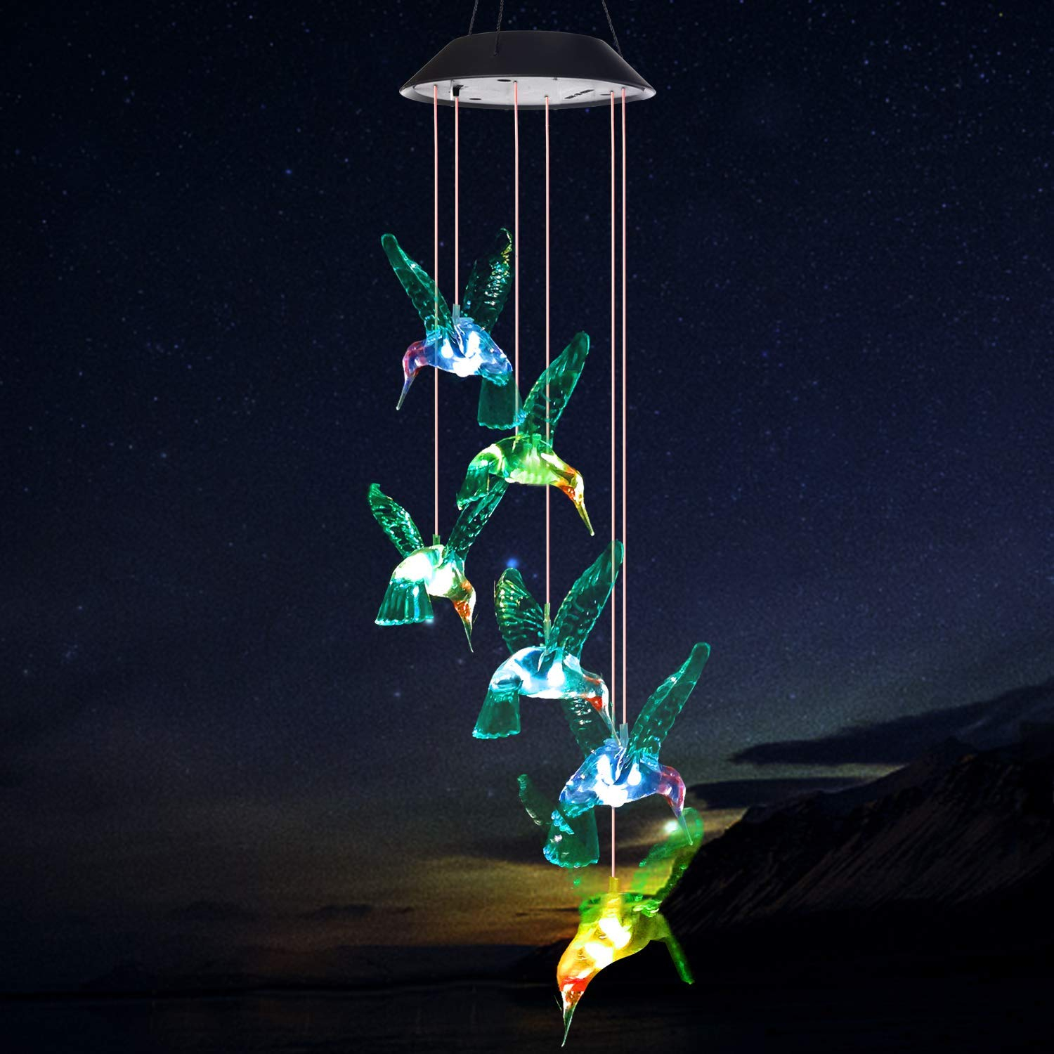 SIX FOXES Wind Chime, Solar Hummingbird Wind Chimes Outdoor/Indoor,Birthday Gifts for Mom Grandma,Mother Outdoor Decor,Yard Decorations,Memorial Wind Chimes,Mom's Best Gifts,