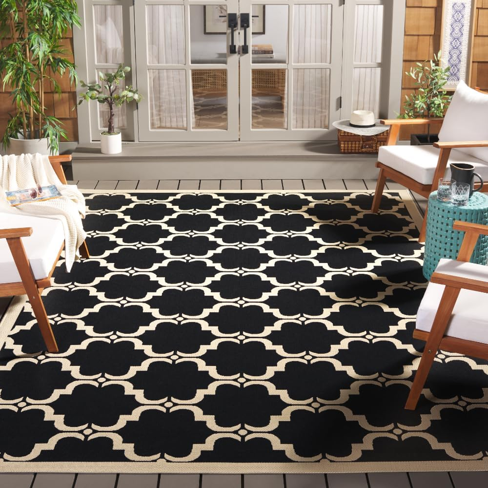 SAFAVIEH Courtyard Estelle Geometric Indoor/Outdoor Area Rug, 8' x 11', Beige/Black