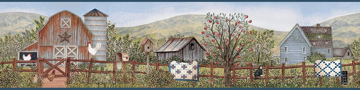 Chesapeake Clarksville Blue Farm Border Wall Decals, 6-in by 15-ft, 7.5 sq. ft