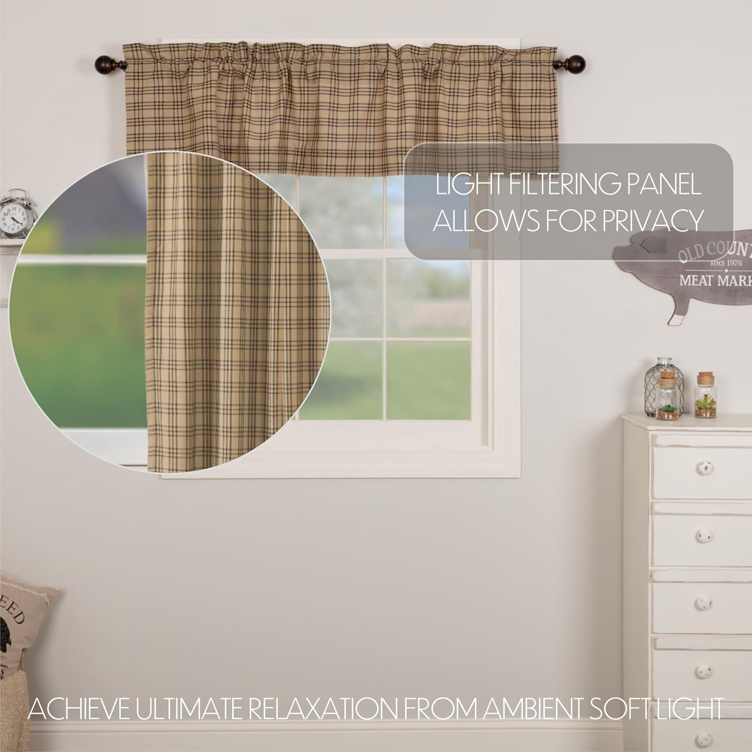 Sawyer Mill Charcoal Plaid Cotton Rod Pocket Valance