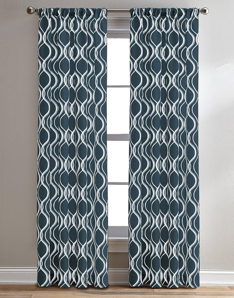 CHF Morocco 84" Poletop Curtain, Geometric, Navy, Adult