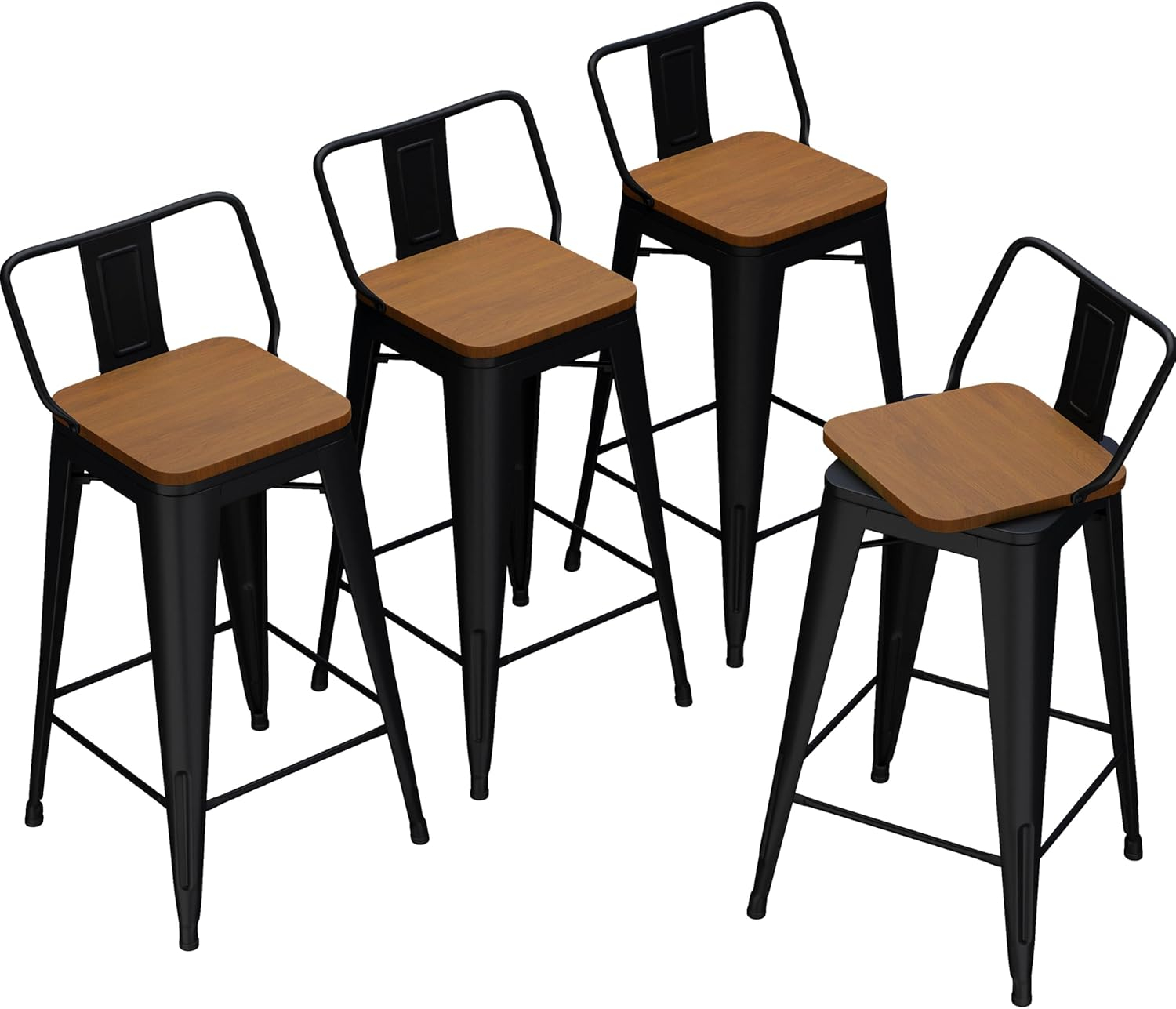 Changjie Furniture 30 Inch Bar Stools Set of 4 Industrial Metal Barstools Bar Height Bar Stool with Backs for Home Kitchen (30 inch, Black)