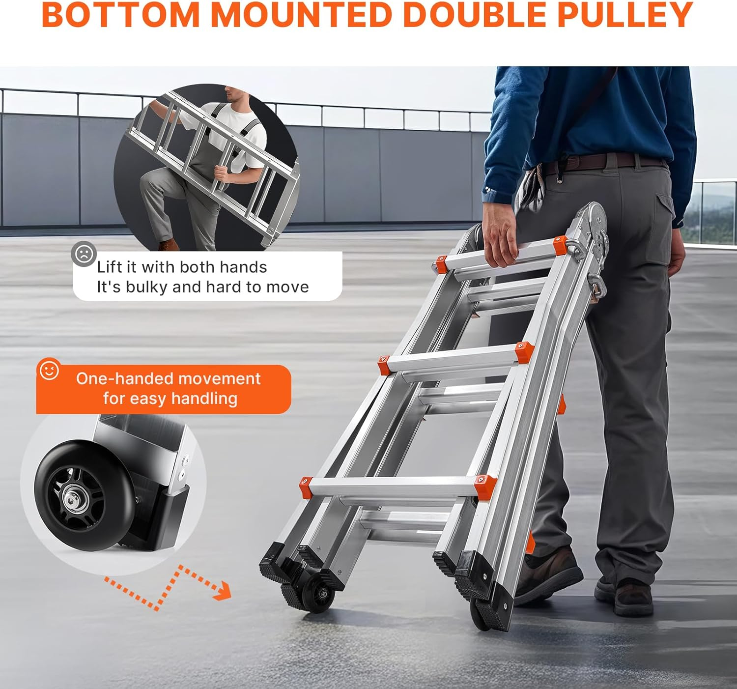Compact Aluminum Telescopic A-Frame Ladder with Wheels