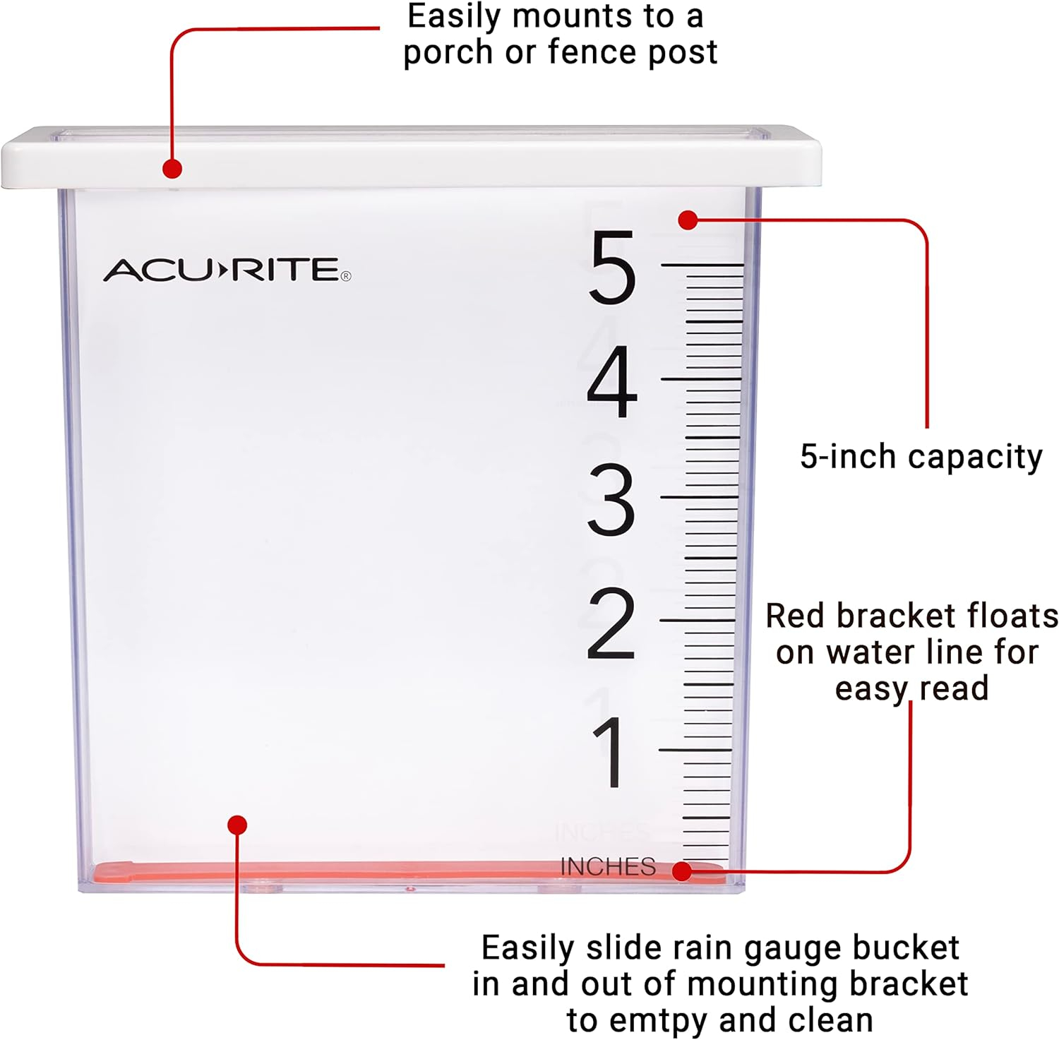 AcuRite Clear Waterfall Plastic Rain Gauge 1.5" x 8" x 9" (5-inch Capacity)