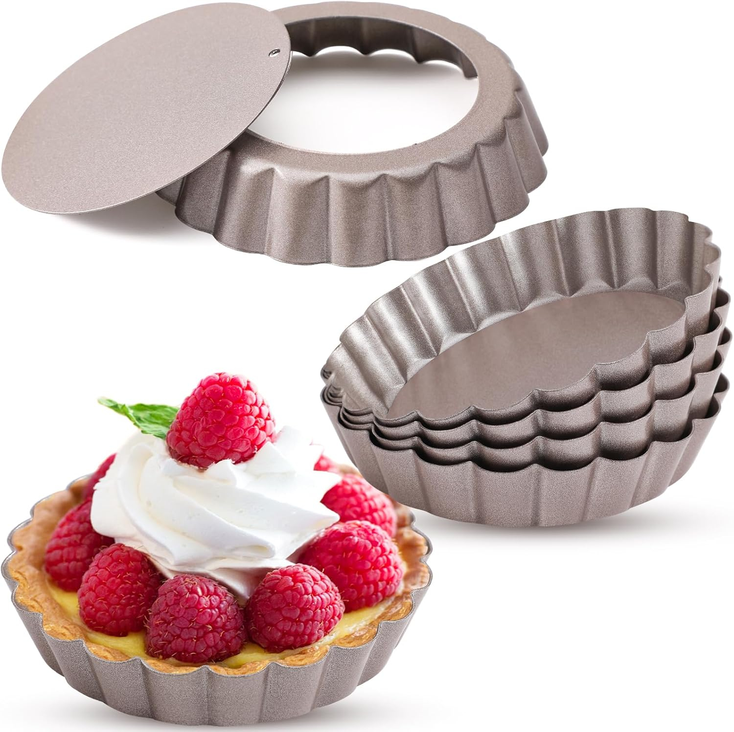 Webake 4 Inch Mini Tart Pan Set of 6, Non-Stick Small Tart Mold Quiche Pans with Removable Bottom Mini Tart Tins