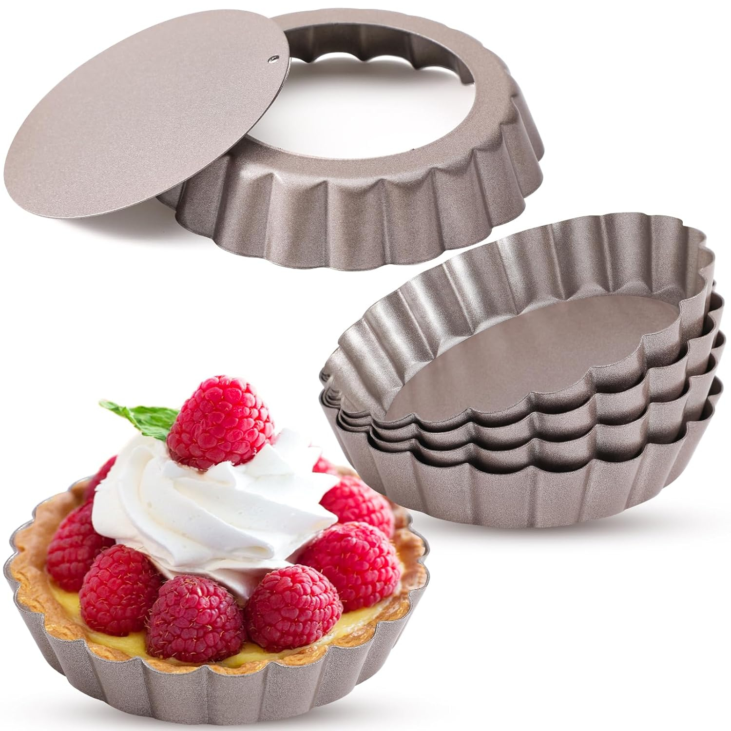 Webake 4 Inch Mini Tart Pan Set of 6, Non-Stick Small Tart Mold Quiche Pans with Removable Bottom Mini Tart Tins