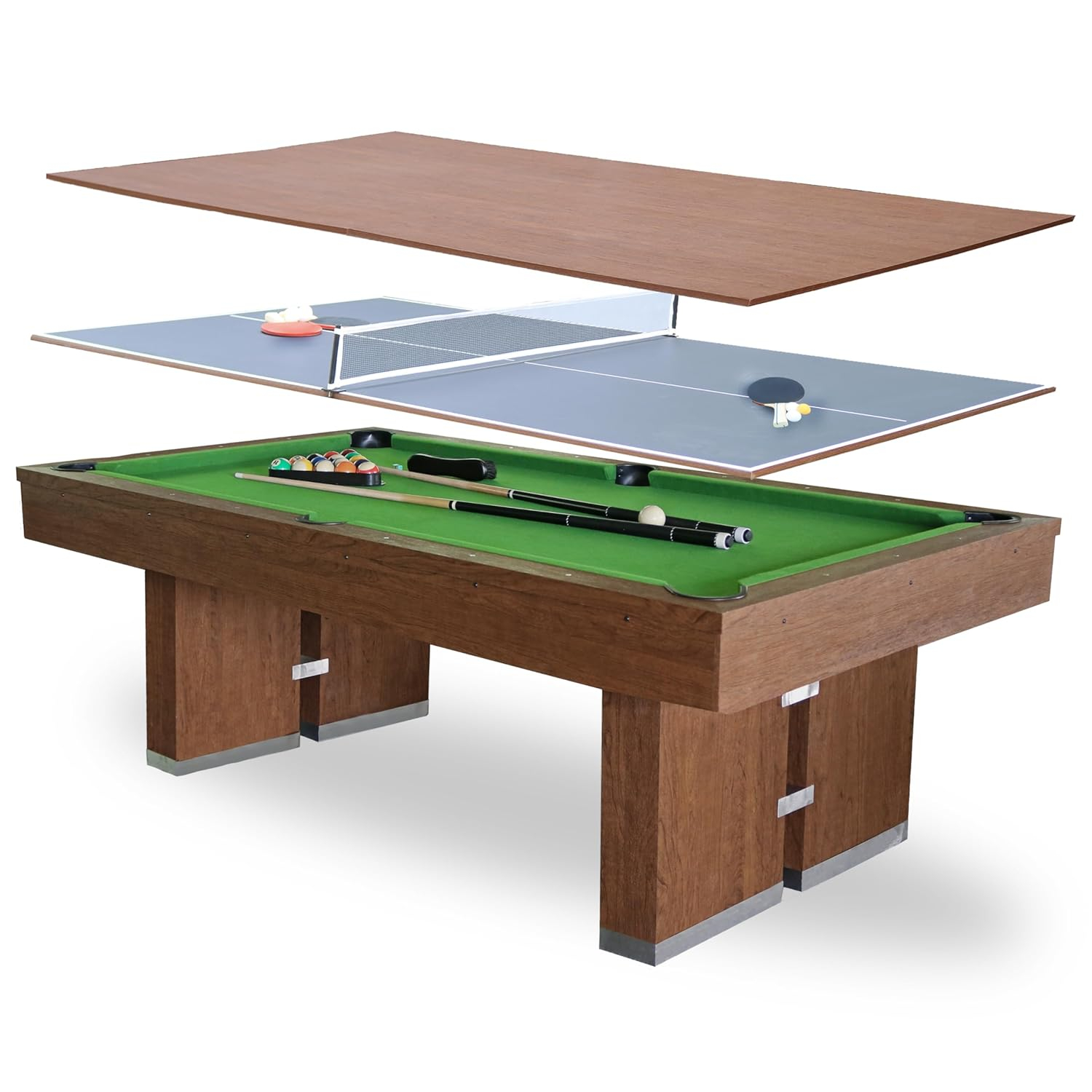 Freetime Fun 7 FT 3 in 1 Multi Game Pool Table with Dining Top Pool Table Ping Pong Table Combo, Includes Pool Table Accessories and Tennis Paddles - SKU RB5900A