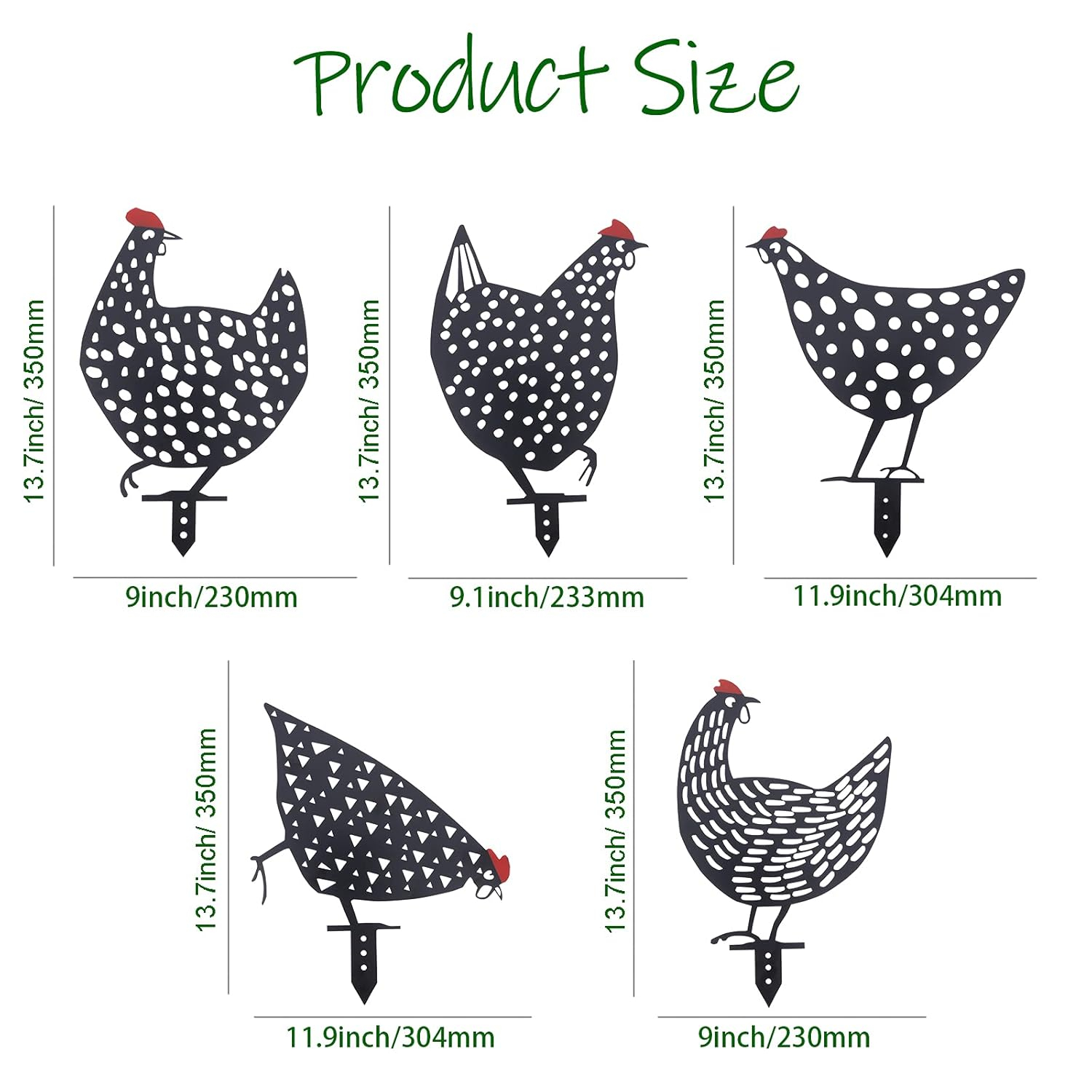 AOZITA 5 PCS 13 inch Metal Chicken Yard Art Garden Decorative Stake Hollow Out Rooster Animals Silhouette Statue Decor, Pathway, Floor, Garden, Lawn, Outdoor Decoration