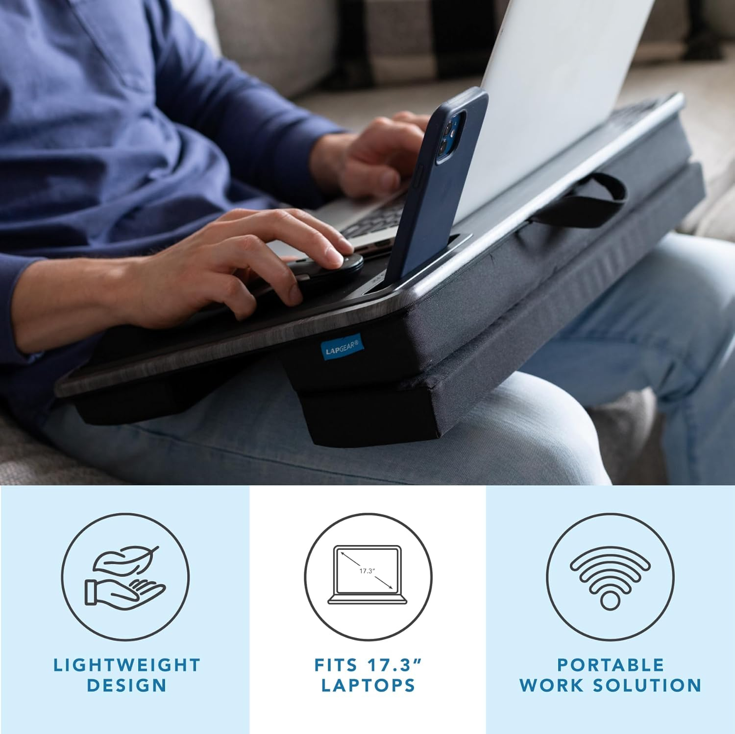LapGear Elevation Pro Lap Desk with Wrist Rest and Adjustable Cushion, White Marble