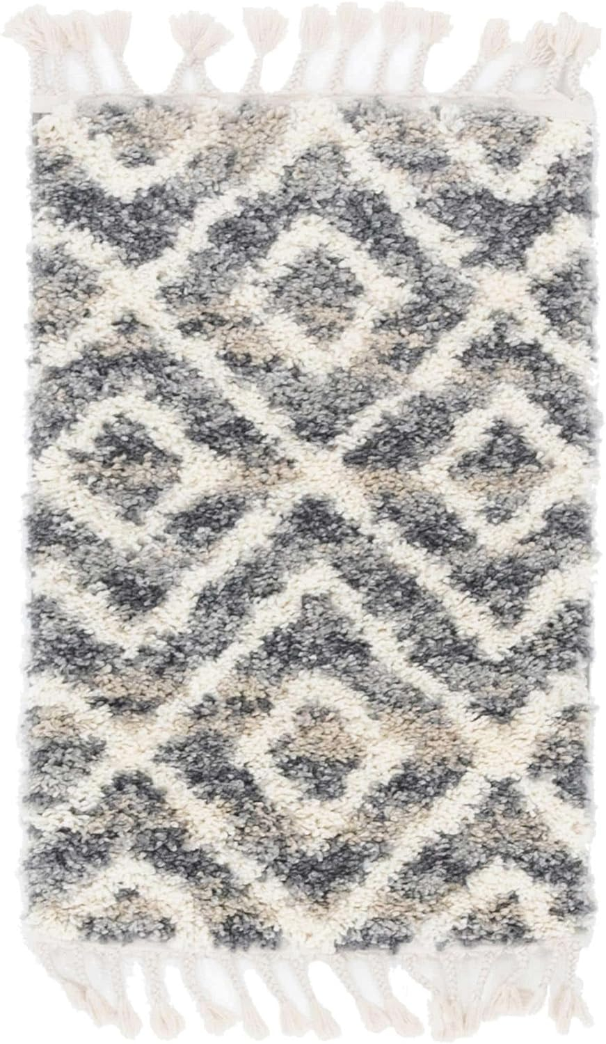 Unique Loom Hygge Shag Collection Area Rug - Diamond (2' 2" x 3' 1" Rectangle Gray/Beige)