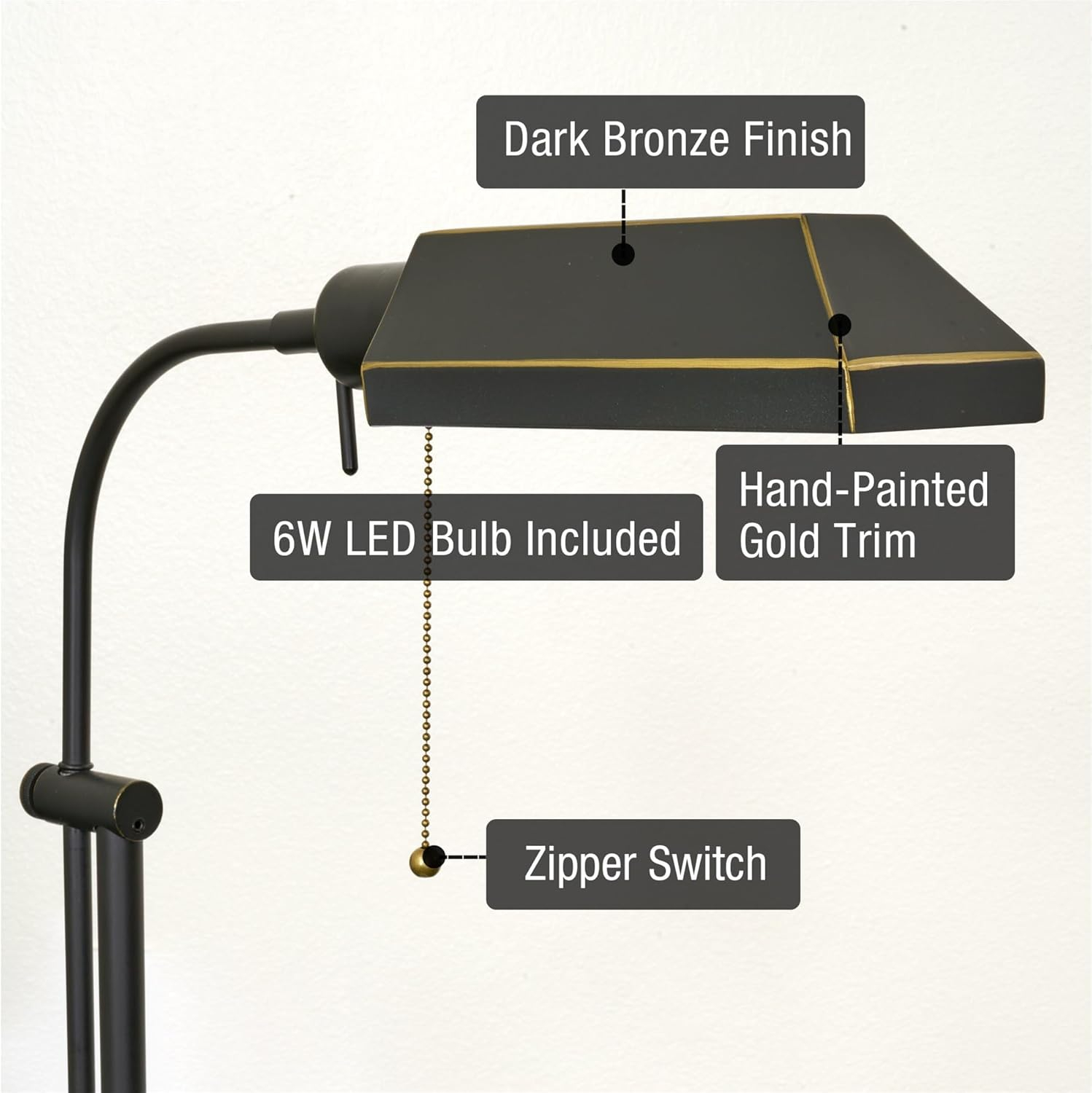 GOURE Prescott 58" Modern Industrial Adjustable Standing Pharmacy Floor Lamp, Dark Bronze Finish, Includes 6W LED Bulb (60W eq.) Energy Efficient, Eco-Friendly, Pivot Head for Hobby/Precise Task