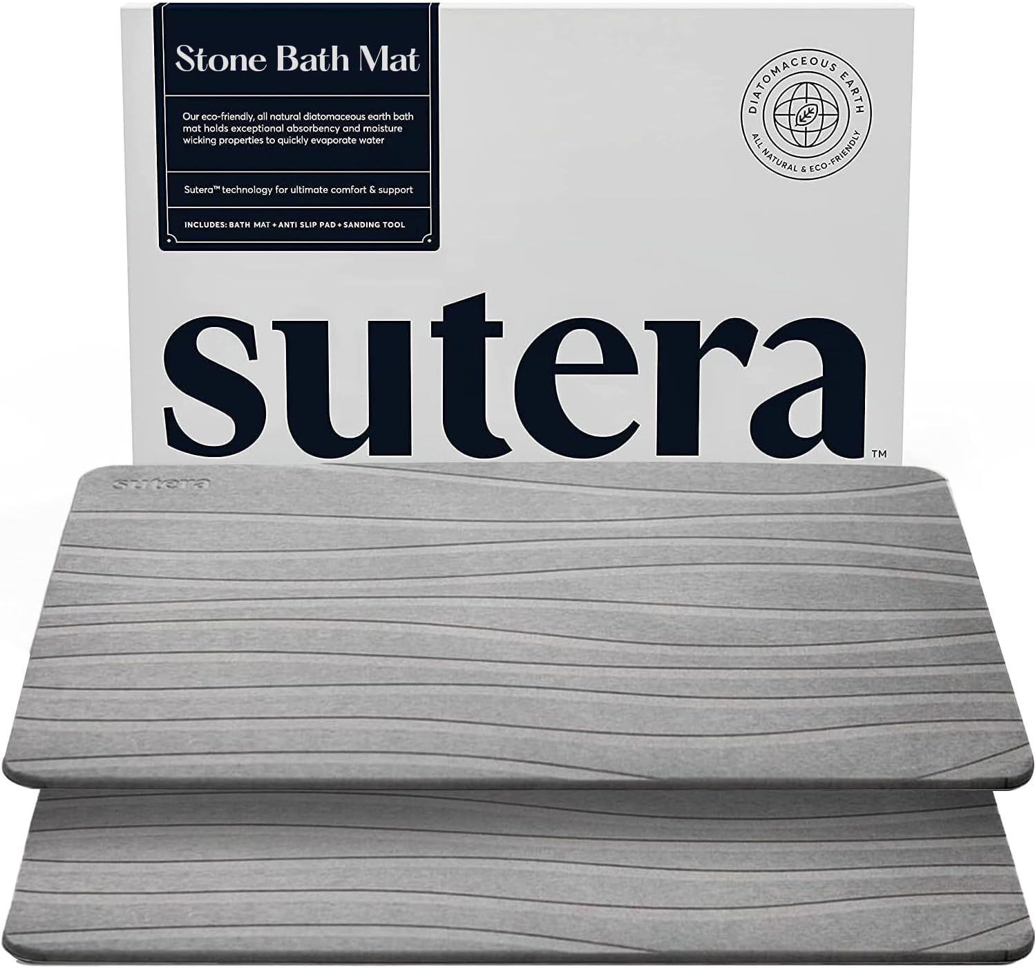 SUTERA - Stone Bath Mat, Diatomaceous Earth Shower Mat, Non-Slip Super Absorbent Quick Drying Bathroom Floor Mat, Natural, Easy to Clean (23.5 x 15 Gray, 2 Pack)
