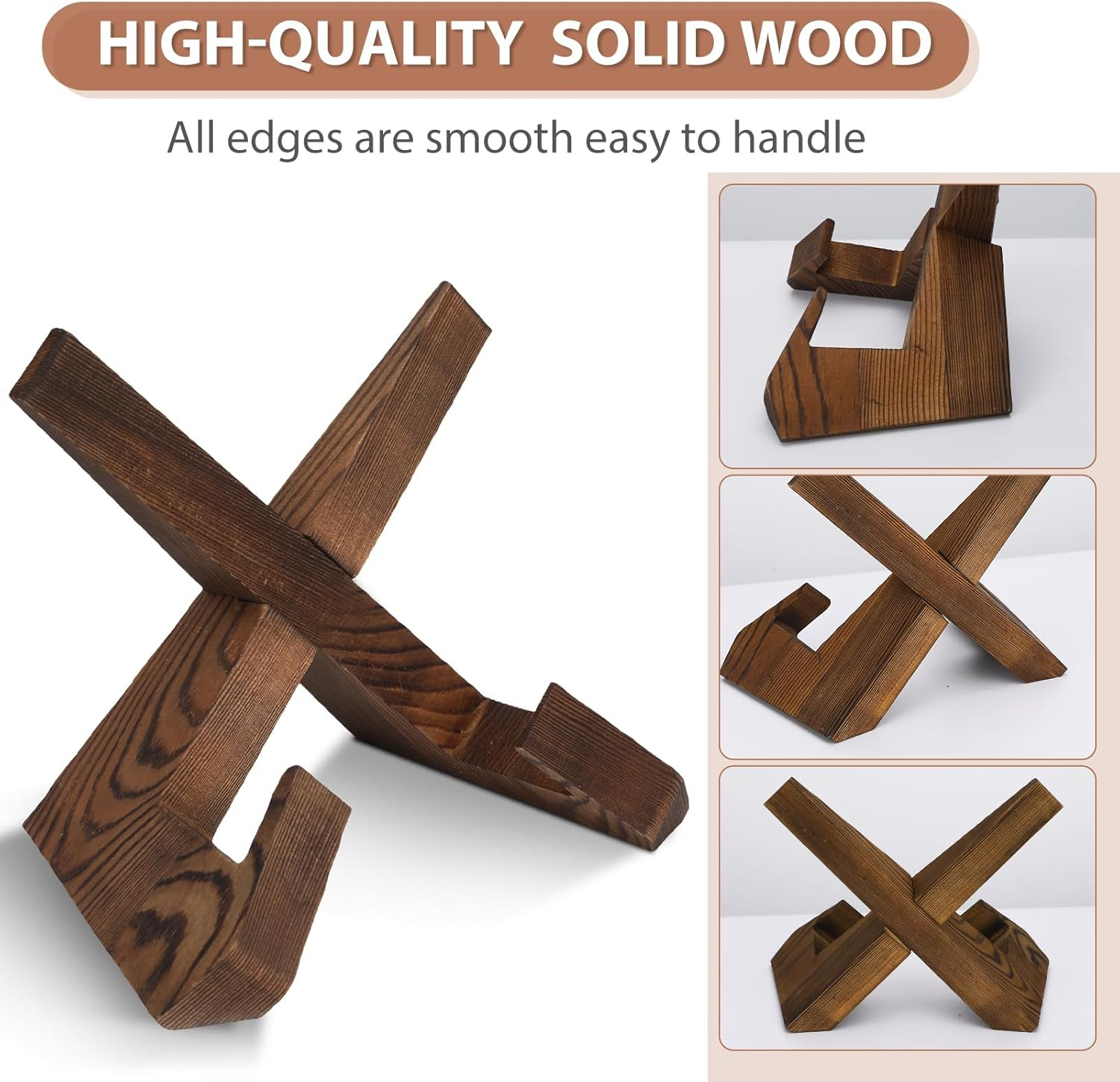 Rustic Brown Solid Wood Adjustable Cookbook Stand Holder