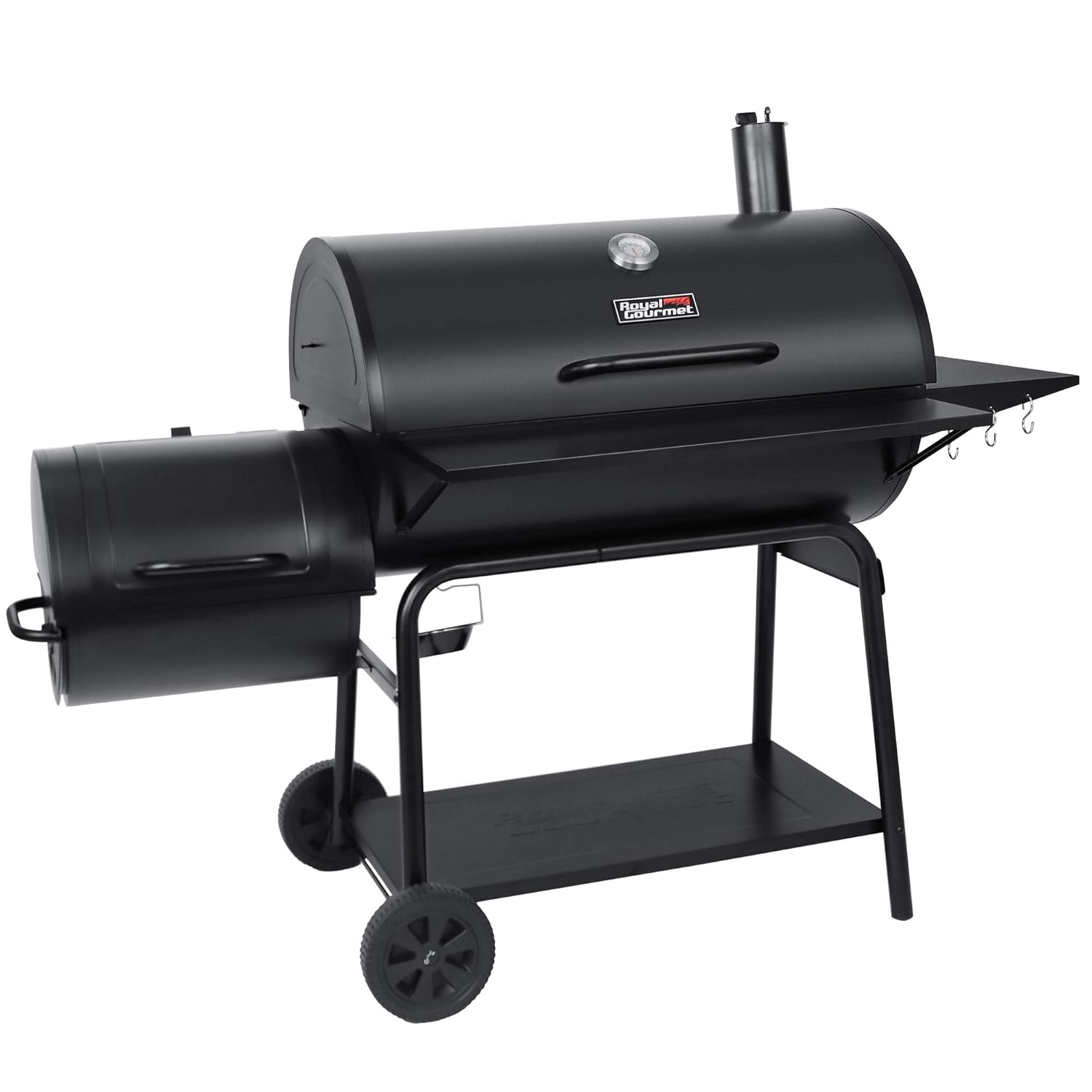 Royal Gourmet Black Steel Charcoal Grill with Offset Smoker