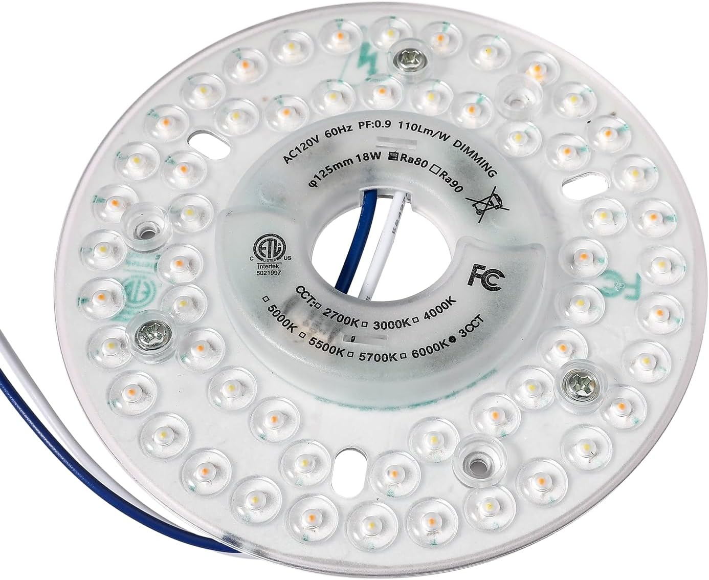 4.92'' LED Ceiling Fan Light Retrofit Kit, Ceiling Flush Light, Ceiling Fan Light Replacement Panel PCB 2200Lm 120V 18W (3CCT)