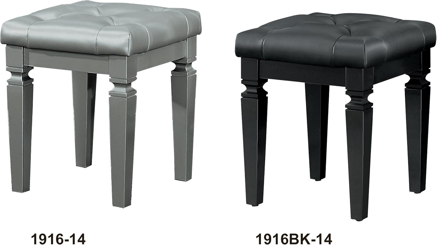 Allura Black Crystal Button Tufted Vanity Stool