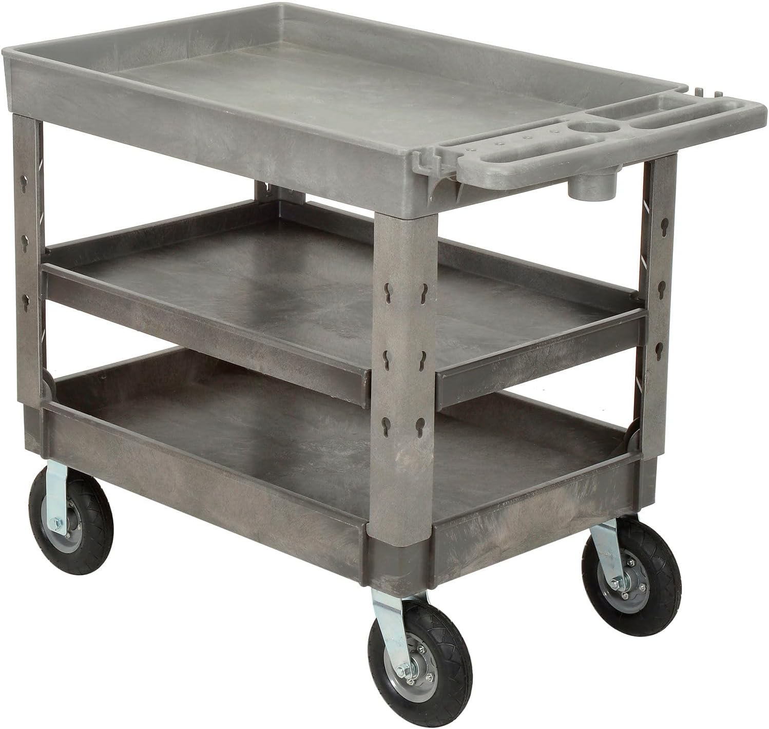 Plastic 3 Tray Shelf Industrial Strength Service & Utility Cart, 44” x 25-1/2”, 8" Pneumatic Wheels