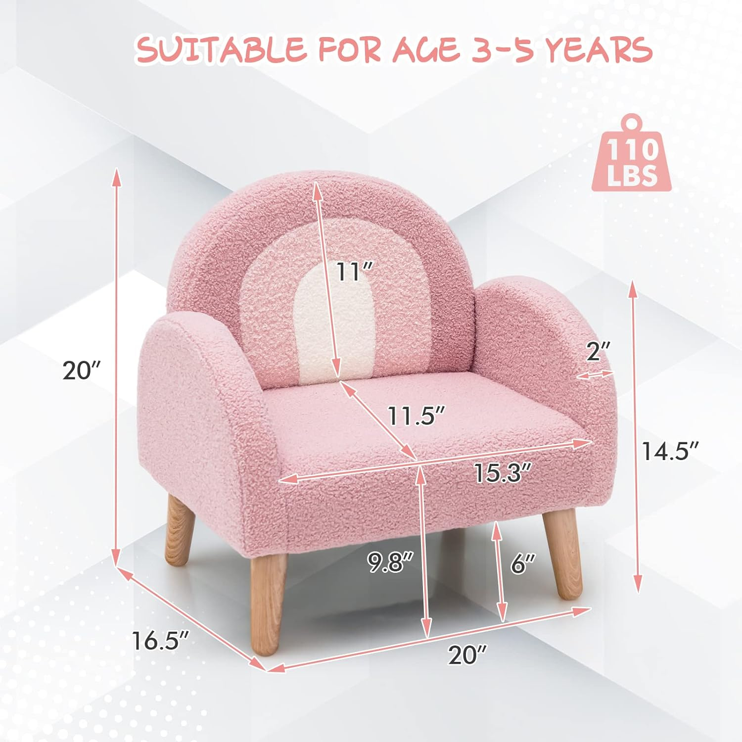 Pink Velvet Kids Armchair with Wooden Legs