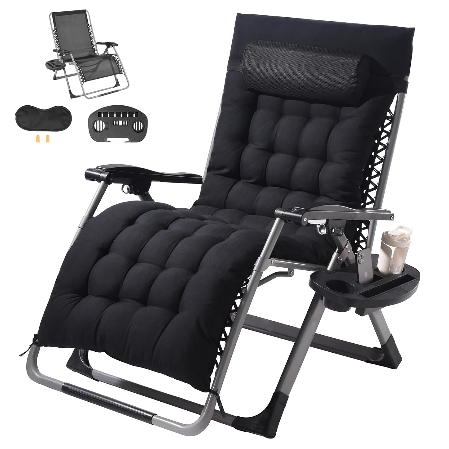 VEVOR Zero Gravity Chair, 33 inch Zero Gravity Recliner Lounge Chair for Indoor and Outdoor, Adjustable Anti Gravity Chair with Cushion, Headrest, Footrest, and Cupholder, 500 lbs, Black