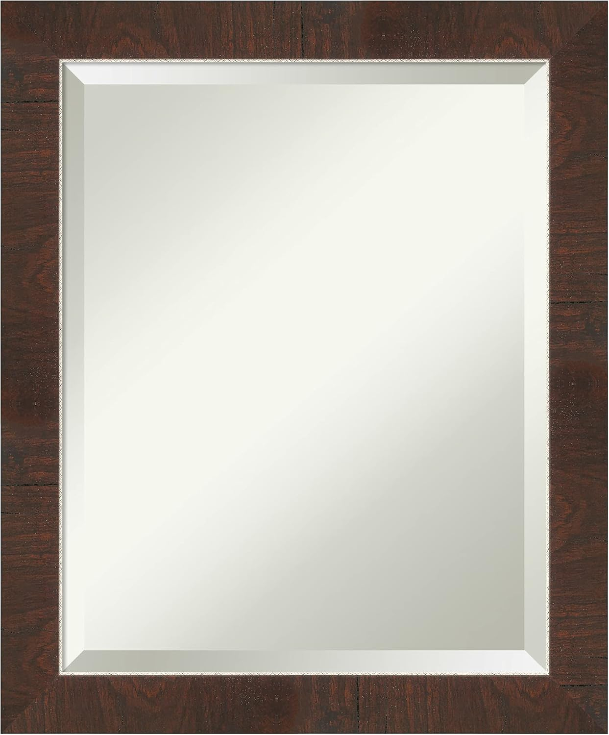 Amanti Art Beveled Bathroom Wall Mirror - Wildwood Brown Frame Wildwood Brown Narrow Outer Size: 19 x 23 in