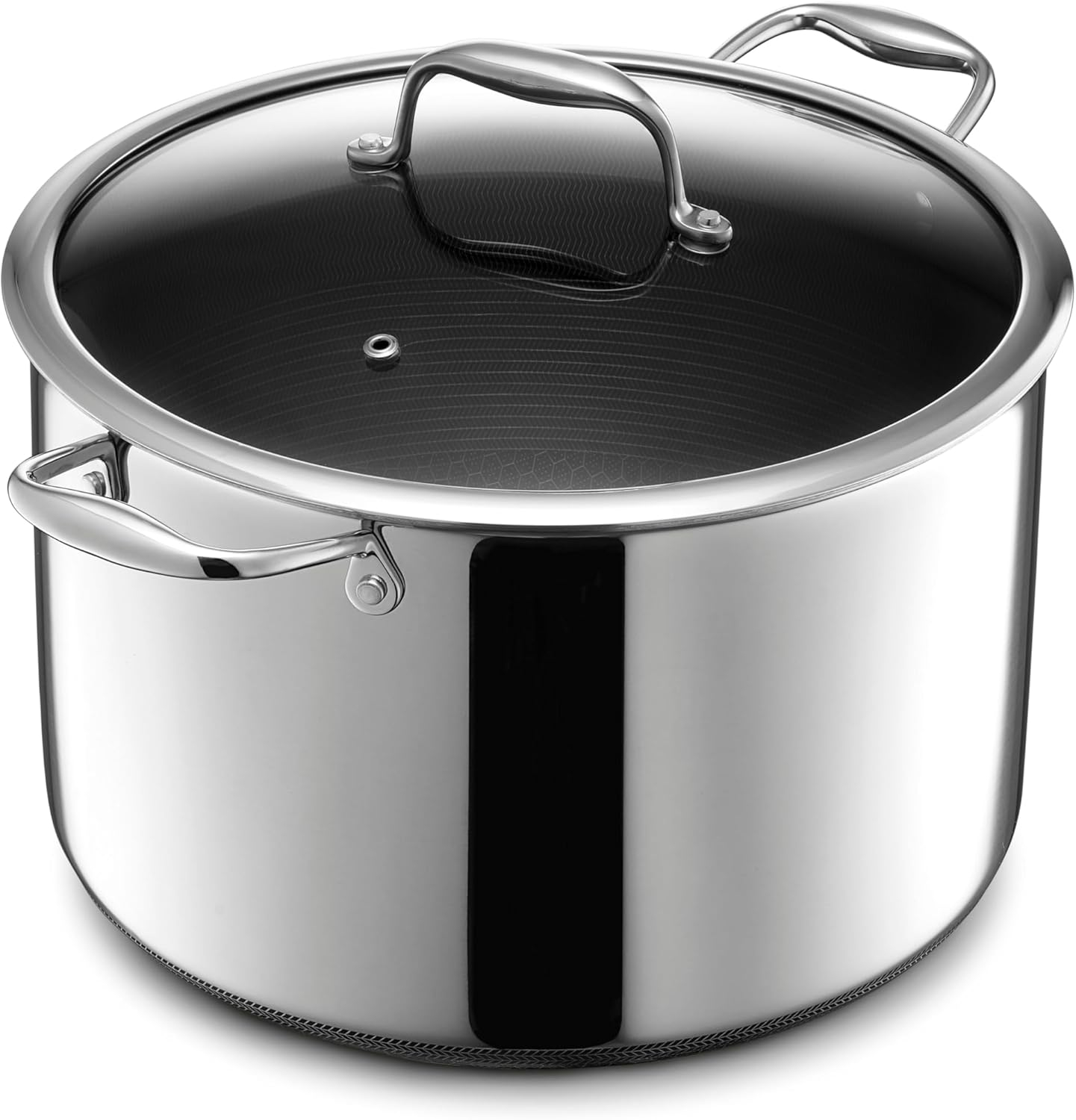 HexClad 10 Quart Hybrid Stainless Steel Stock Pot with Glass Lid, Nonstick