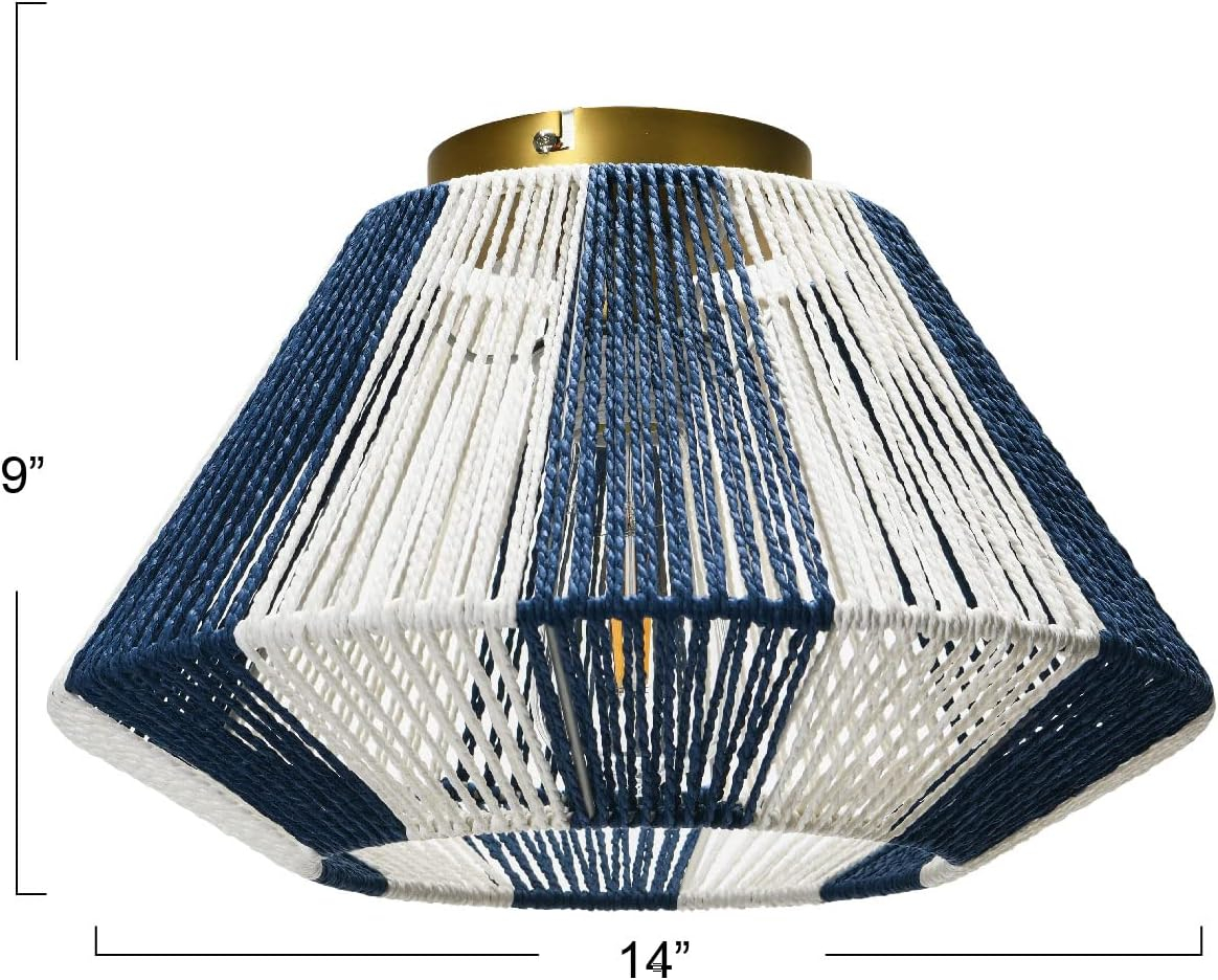 Creative Co-Op Flush Mount Ceiling Light with Woven Paper Rope Shade, Navy and White