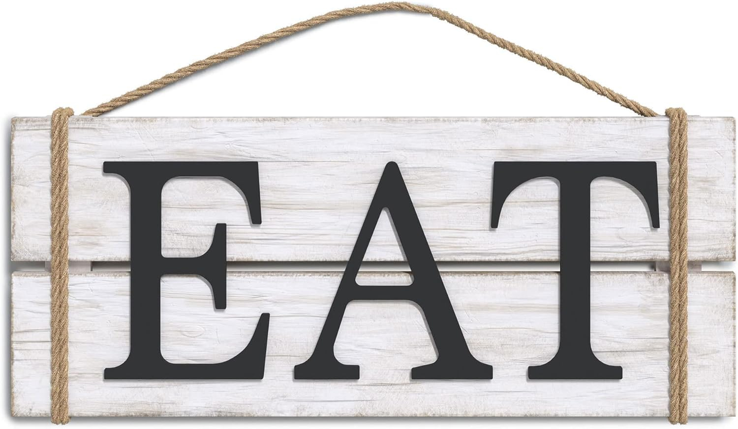 Barnyard Designs Eat Wood Wall Art Sign, Rustic Primitive Farmhouse Country Kitchen and Home Wall Decor, White/Black, 17" x 7”