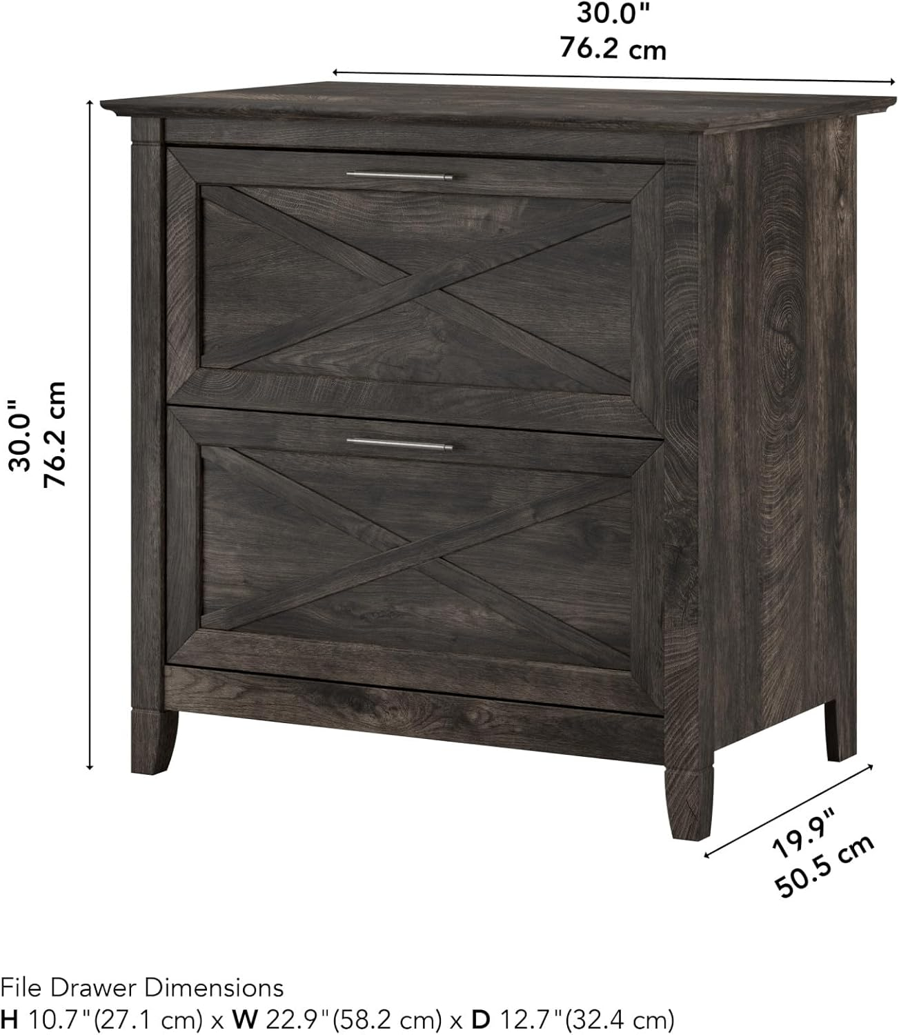 Bush Furniture Key West Lateral File Cabinet, 2 Drawer, Dark Gray Hickory