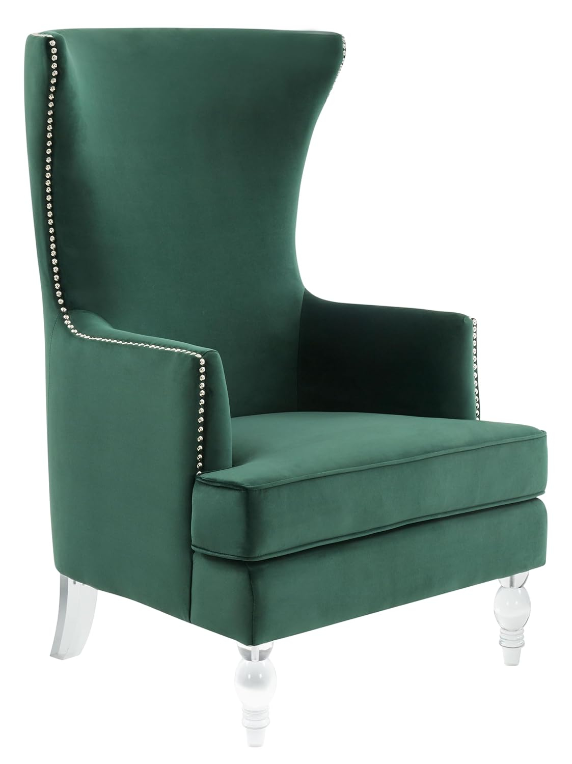 SAFAVIEH Couture Geode Modern Velvet Solid Wingback Chair, Forest Green