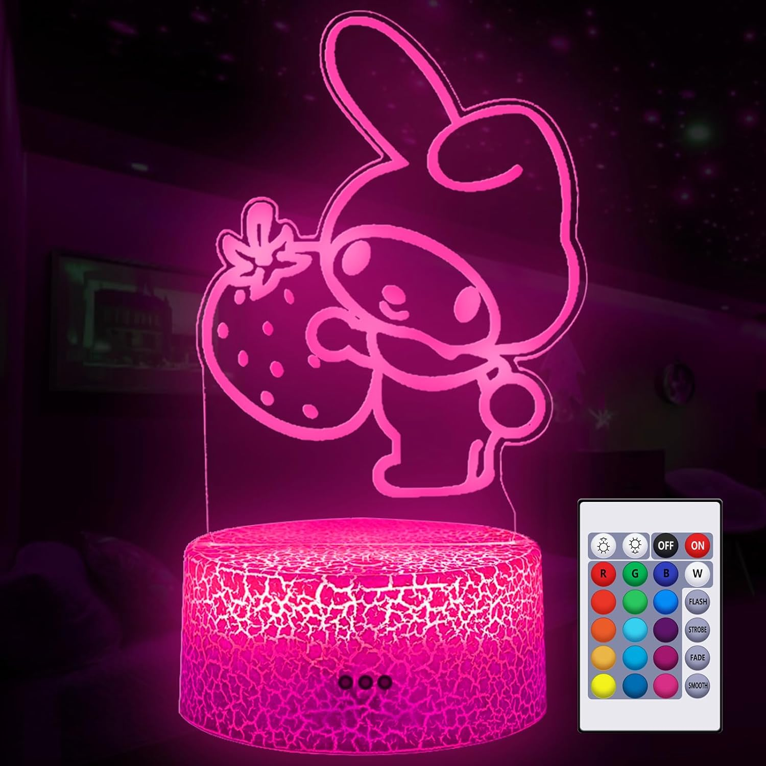 3D Illusion Night Light for Kids - Cute Lamp Led Night Light Anime Charater 16 Colours Change with Remote Control Kitty Lamp Room Decor Birthdays Holidays Christmas Gifts for Kids and Girls