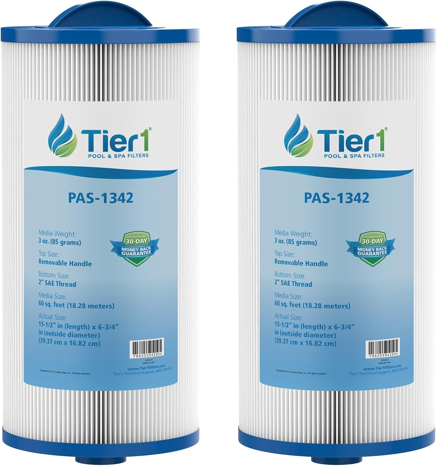 Tier1 Pool & Spa Filter Cartridge 2-pk | Replacement for Jacuzzi J300, J400, 6541-383, Pleatco PJW60TL-OT-F2S, Filbur FC-2715, Unicel 6CH-961, and More | 60 sq ft Pleated Fabric Filter Media