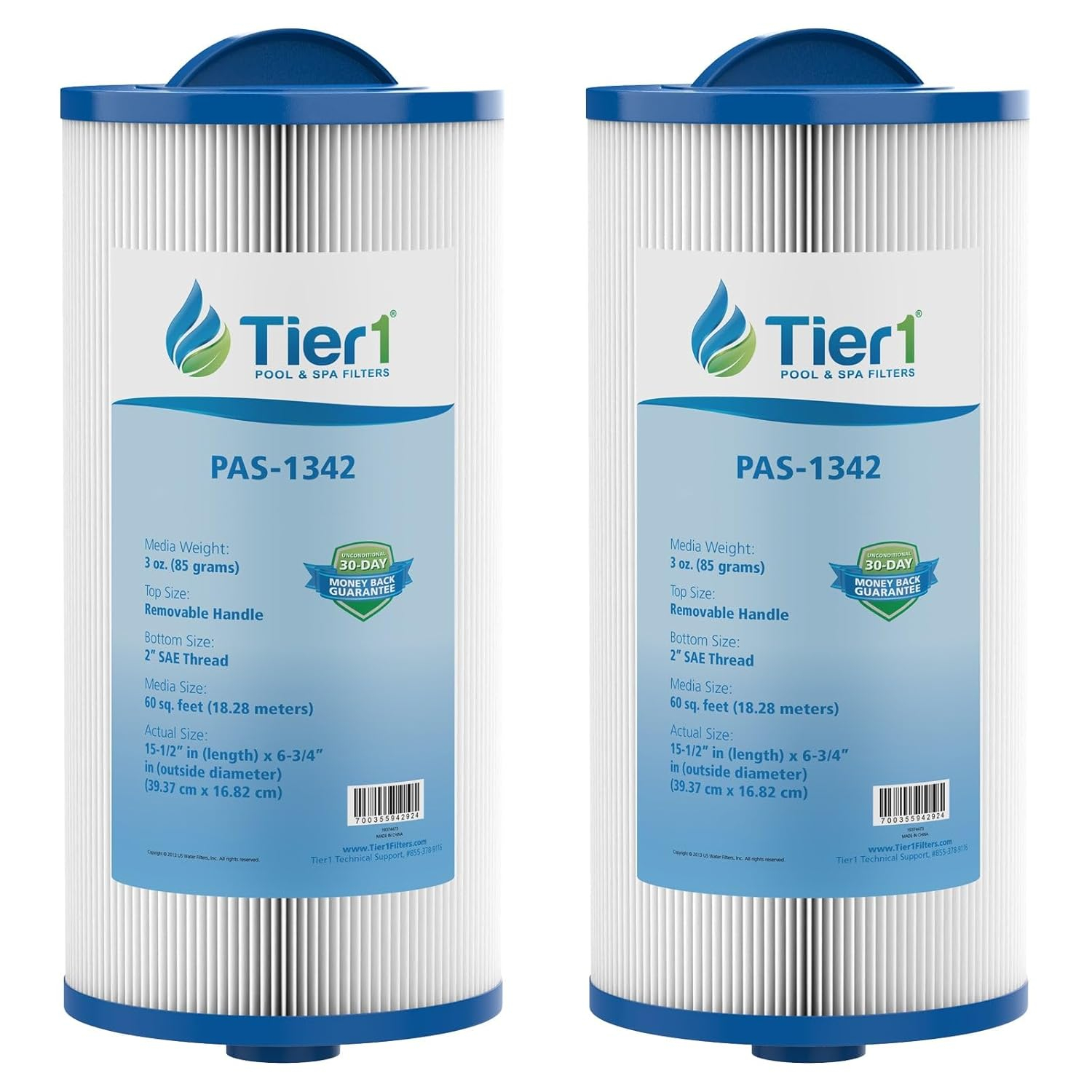 Tier1 Pool & Spa Filter Cartridge 2-pk | Replacement for Jacuzzi J300, J400, 6541-383, Pleatco PJW60TL-OT-F2S, Filbur FC-2715, Unicel 6CH-961, and More | 60 sq ft Pleated Fabric Filter Media