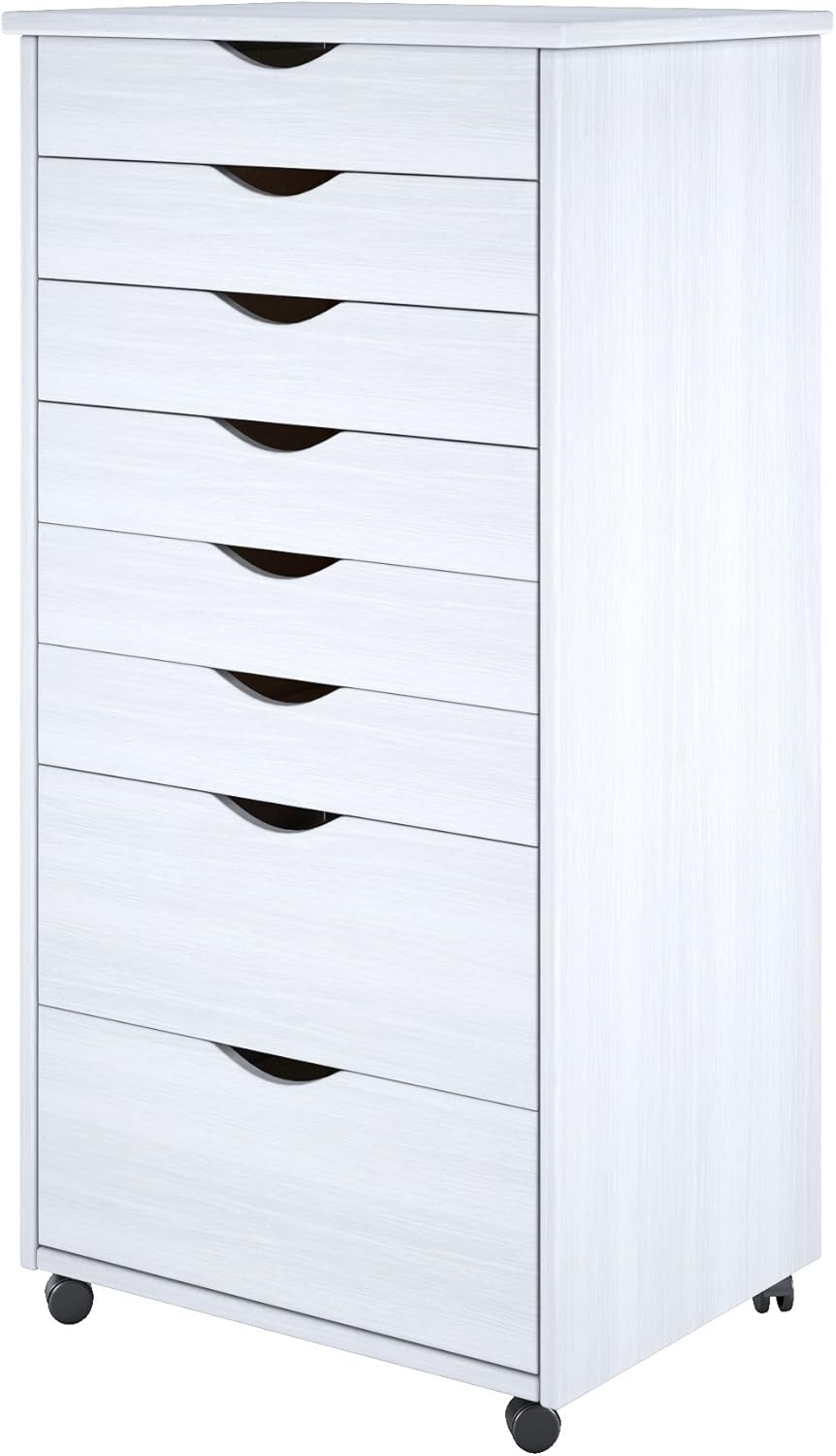 Adeptus Solid Wood   6+2 Drawer Wide Roll Cart - White