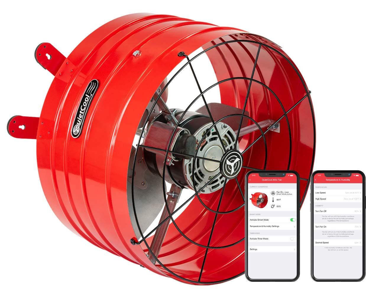 QuietCool AFG SMT PRO-3.0 Smart Attic Fan for Gable Vents - 2940 CFM - Smart App Control - Thermostat and Humidistat - 20ft Power Cord - Plug-and-play - Two Speed