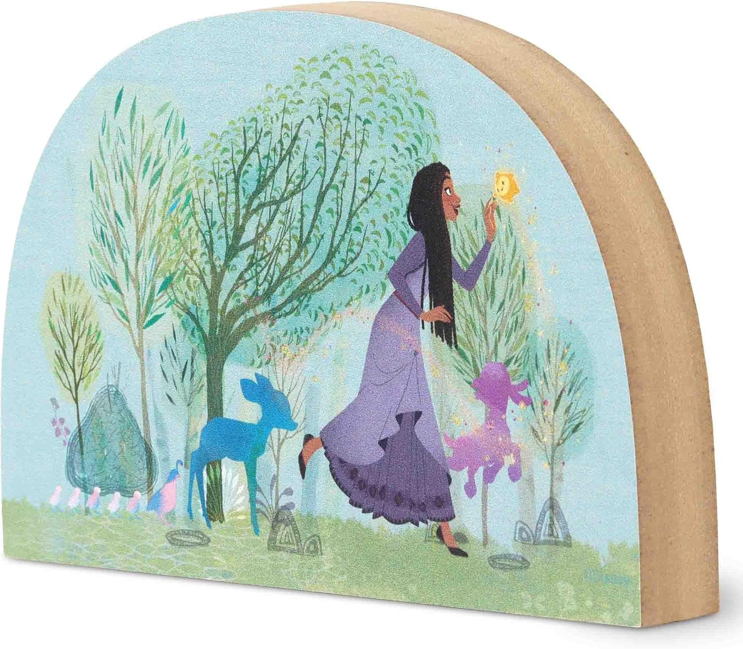 Disney Wish Asha and Star Whimsical Woods Scene Shelf Sitter Decor - Fun Wish Wood Block Cutout for Kids' Bedroom or Play Room