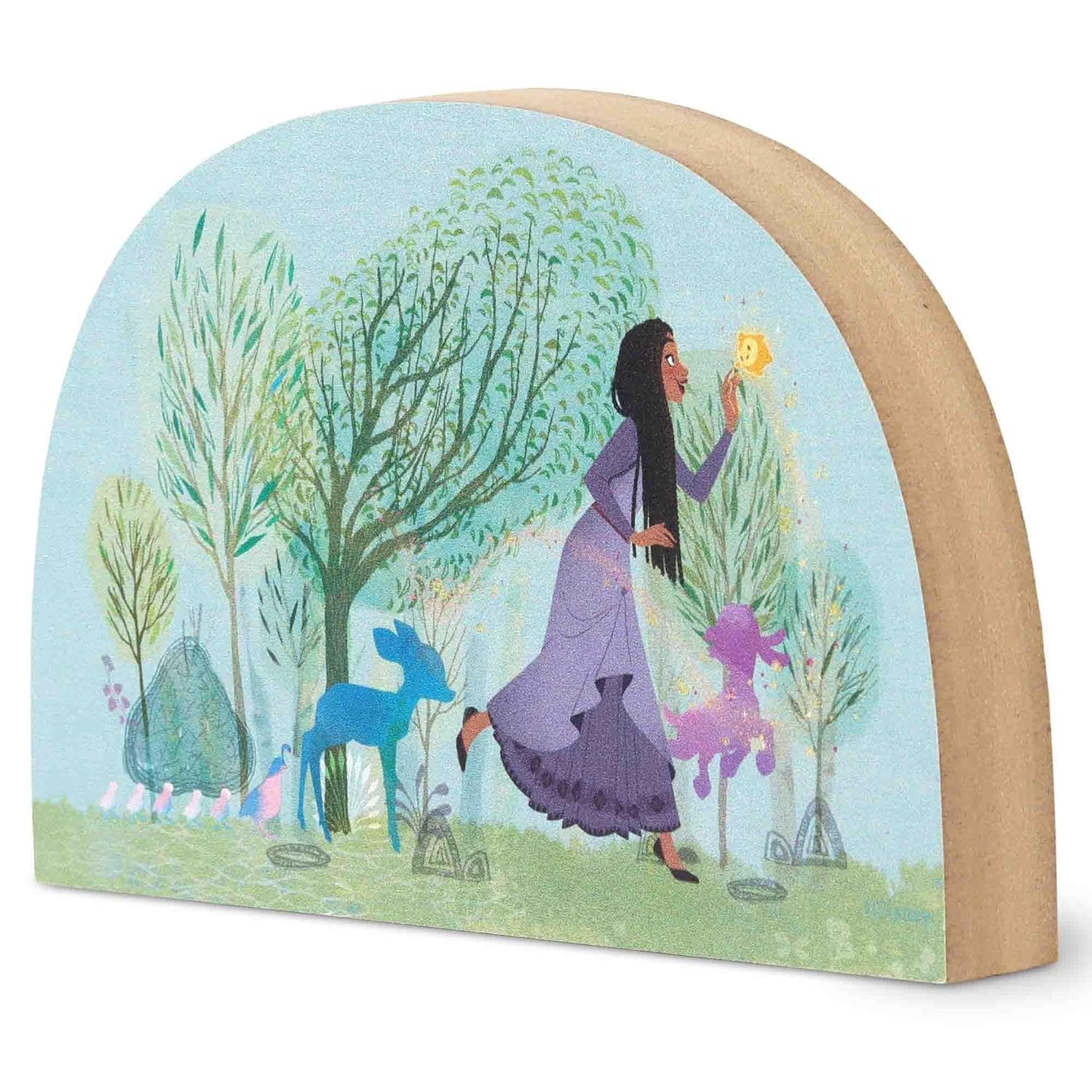 Disney Wish Asha and Star Whimsical Woods Scene Shelf Sitter Decor - Fun Wish Wood Block Cutout for Kids' Bedroom or Play Room