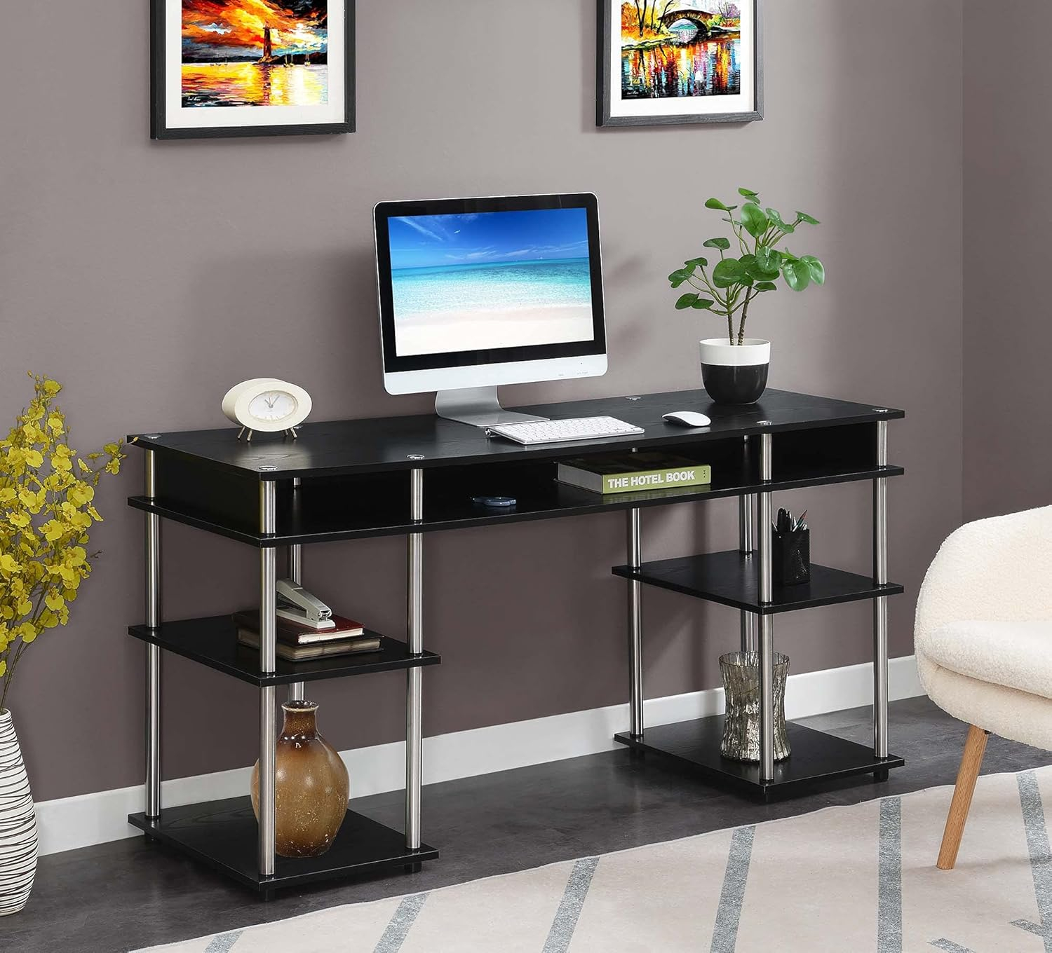 Convenience Concepts Designs2Go No Tools 60-inch Deluxe Student Desk with Shelves, Black, All Ages