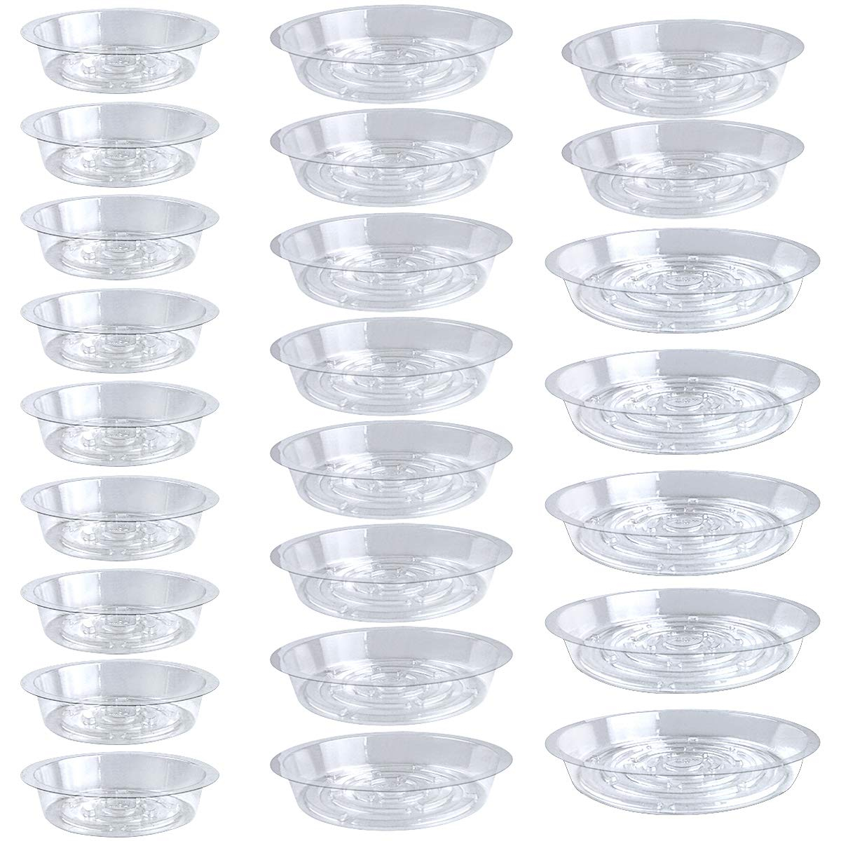 Tecmisse 25 Pack Clear Plastic Plant Saucer Drip Trays, Large Plant Plate Dish, Plastic Plant Pot Saucers Flower Pot Set for Indoor Flower Pots and Planters, Assorted Sizes(6, 8, 10 Inch)