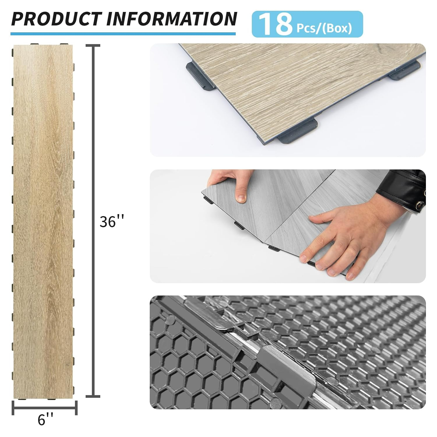 Art3d 18-Pack Interlocking Luxury Vinyl Flooring Tile for Kitchen Bathroom, 36 x 6 Inch Wood Floor Plank for Wear-Resistant, Waterproof, Anti-Slip, Reusable, Bali Teak