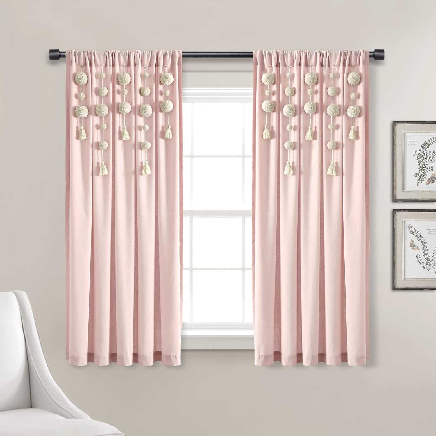 Lush Decor Boho Macrame Tassel Single Window Curtain Panel - Gray - 84 x 40