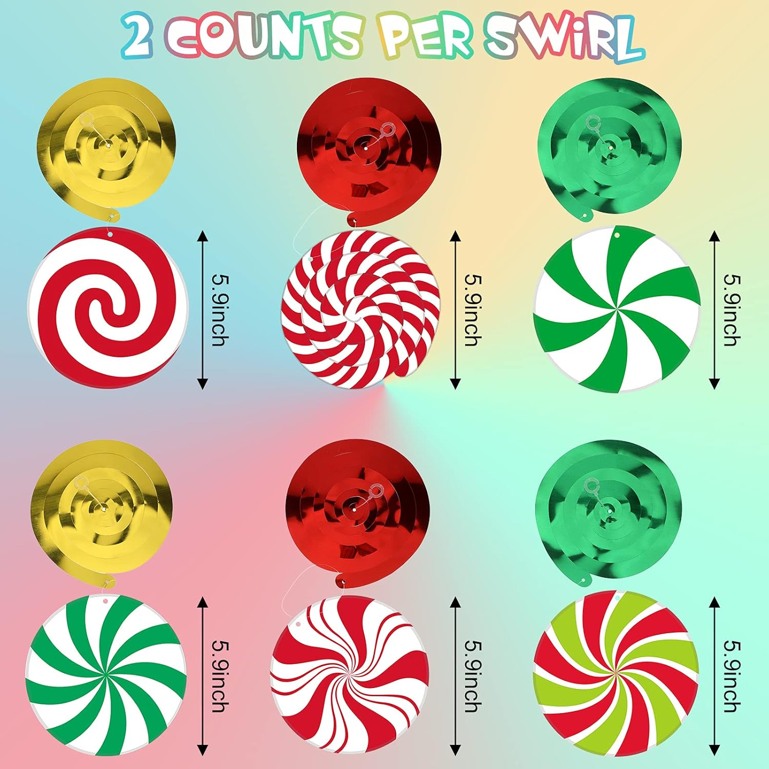 24 Sets Christmas Hanging Swirl Decoration Kits Gingerbread Man Hanging Swirl Garland Christmas Ceiling Swirl Decoration with Peppermint Candies Cutout Candy Cane Swirl Decoration (Classic Style)