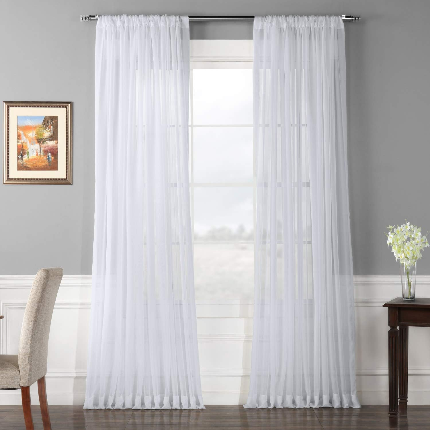HPD Half Price Drapes SHCH-VOL1-96-SLDW Extra Wide Voile Poly Sheer Curtain (1 Panel), 100 X 96, Solid White