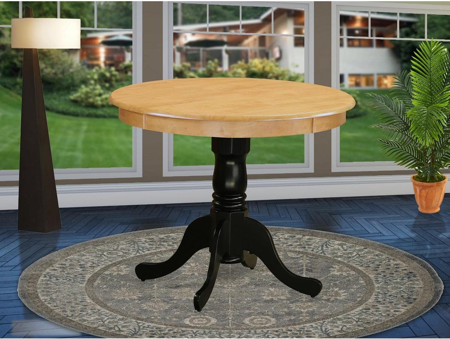 East West Furniture Antique 36" Round Wood Dining Table in Oak/Black