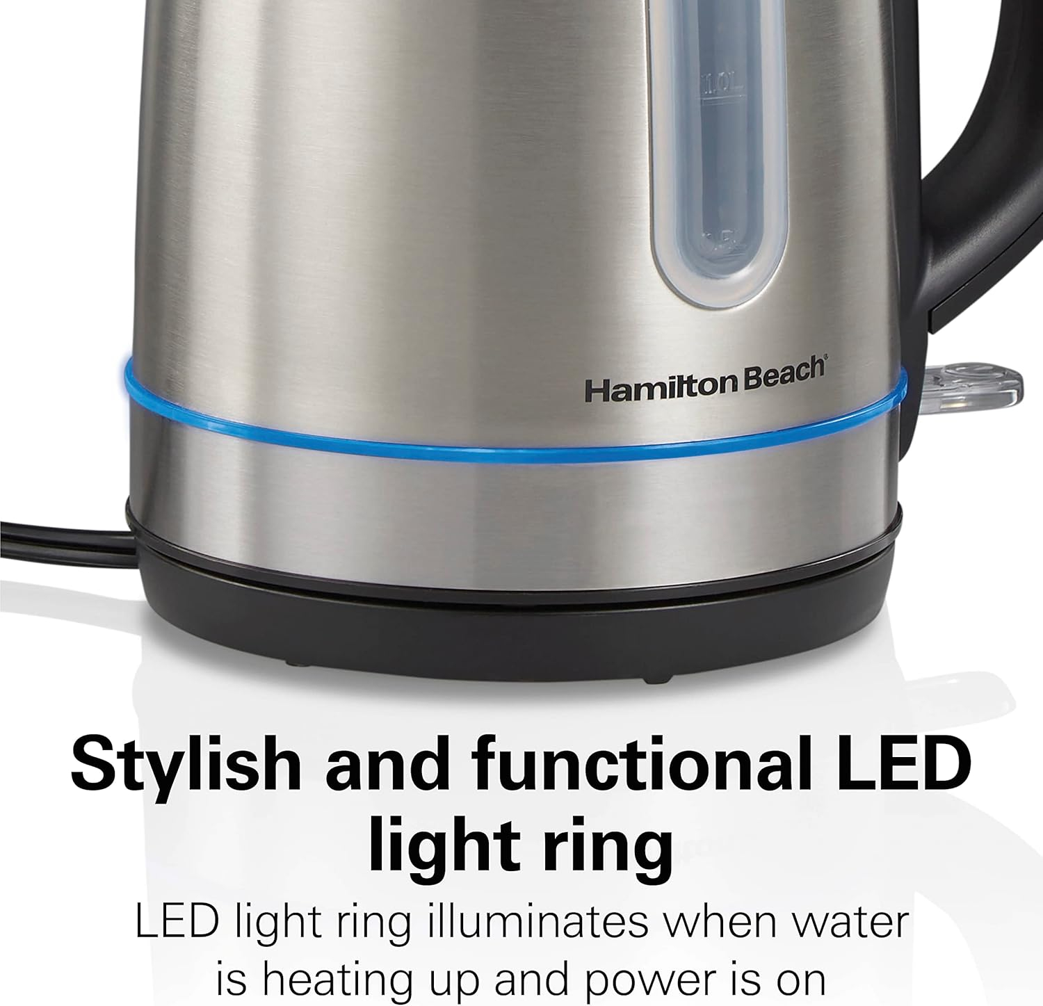 Hamilton Beach Stainless Steel Electric Kettle with LED Light Ring, 1.7 Liter Capacity, 41037G