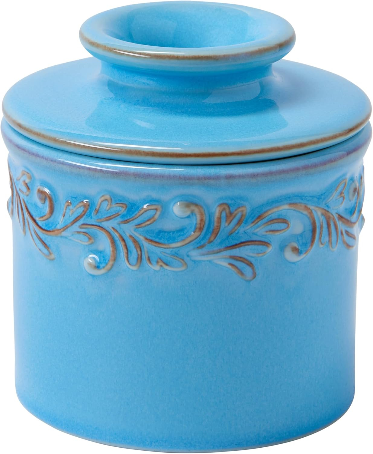 Light Powder Blue Ceramic Round Butter Dish with Lid